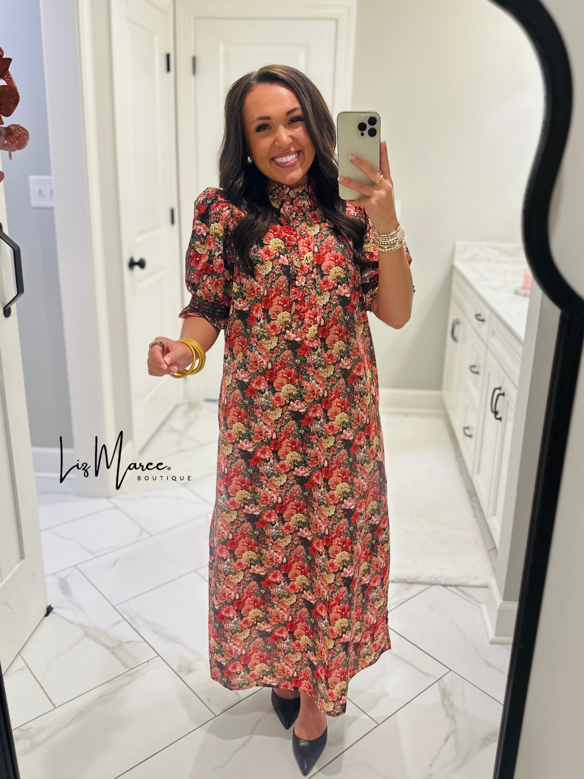 The Anabelle Brick Floral Midi Dress