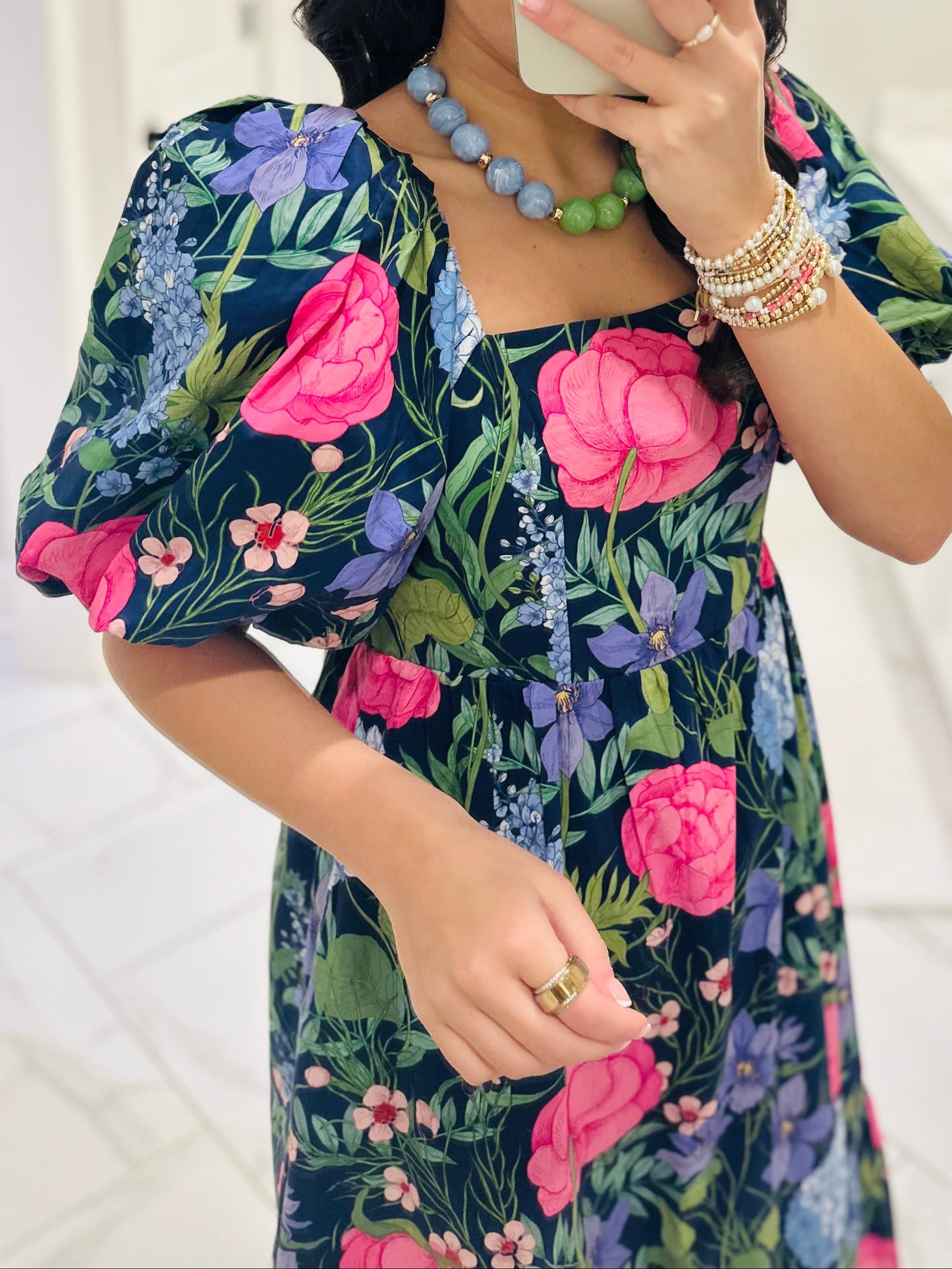 The Danyale Navy Floral Bow Midi Dress