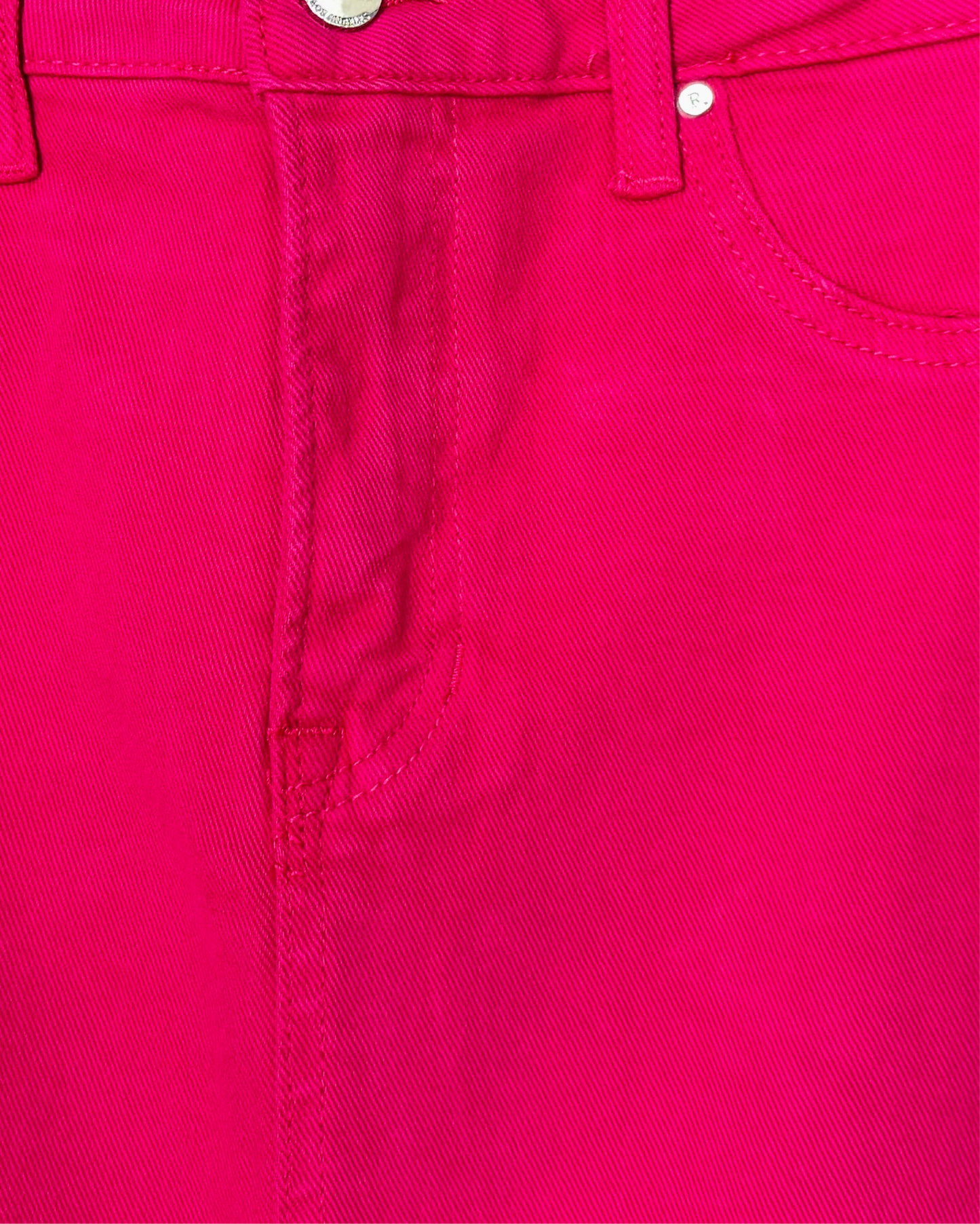 The High Rise Fuchsia Frayed Long Denim Skirt