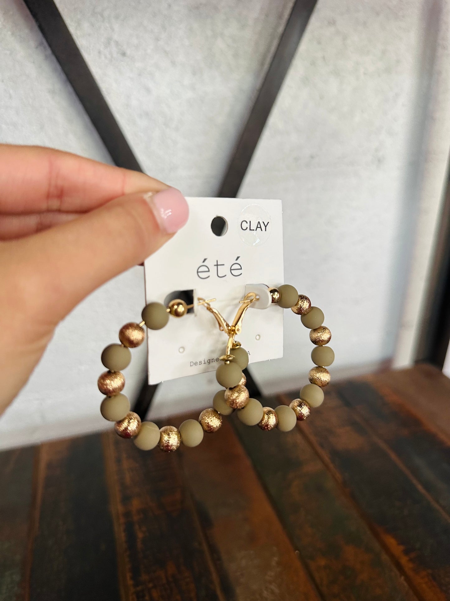 Olive Green + Gold Ball Hoop Earring