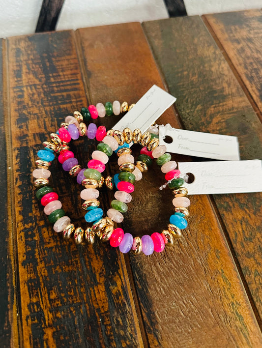Rainbow Stone & Metal Beaded Bracelet