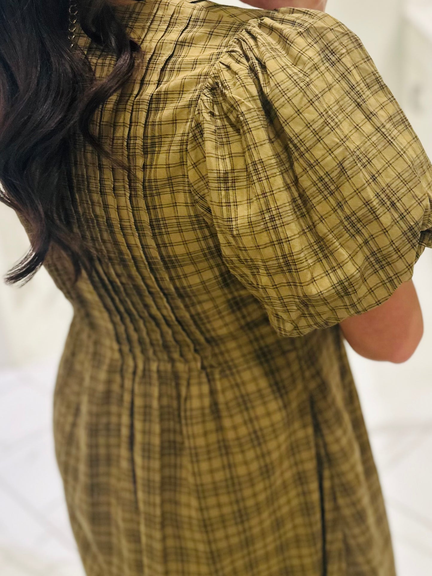 The Sawyer Olive Plaid Midi Dress