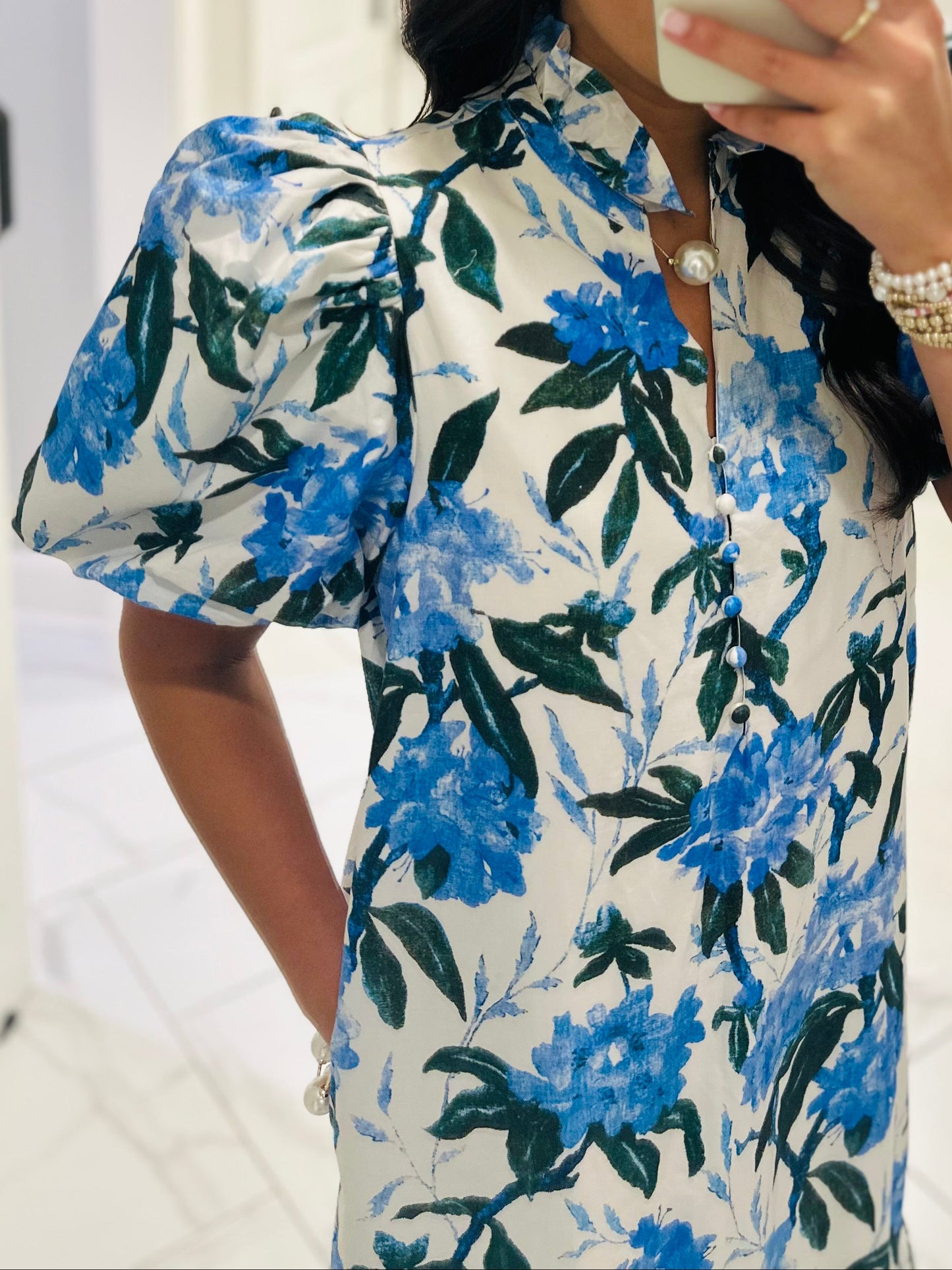 The Jane Blue Floral Midi Dress