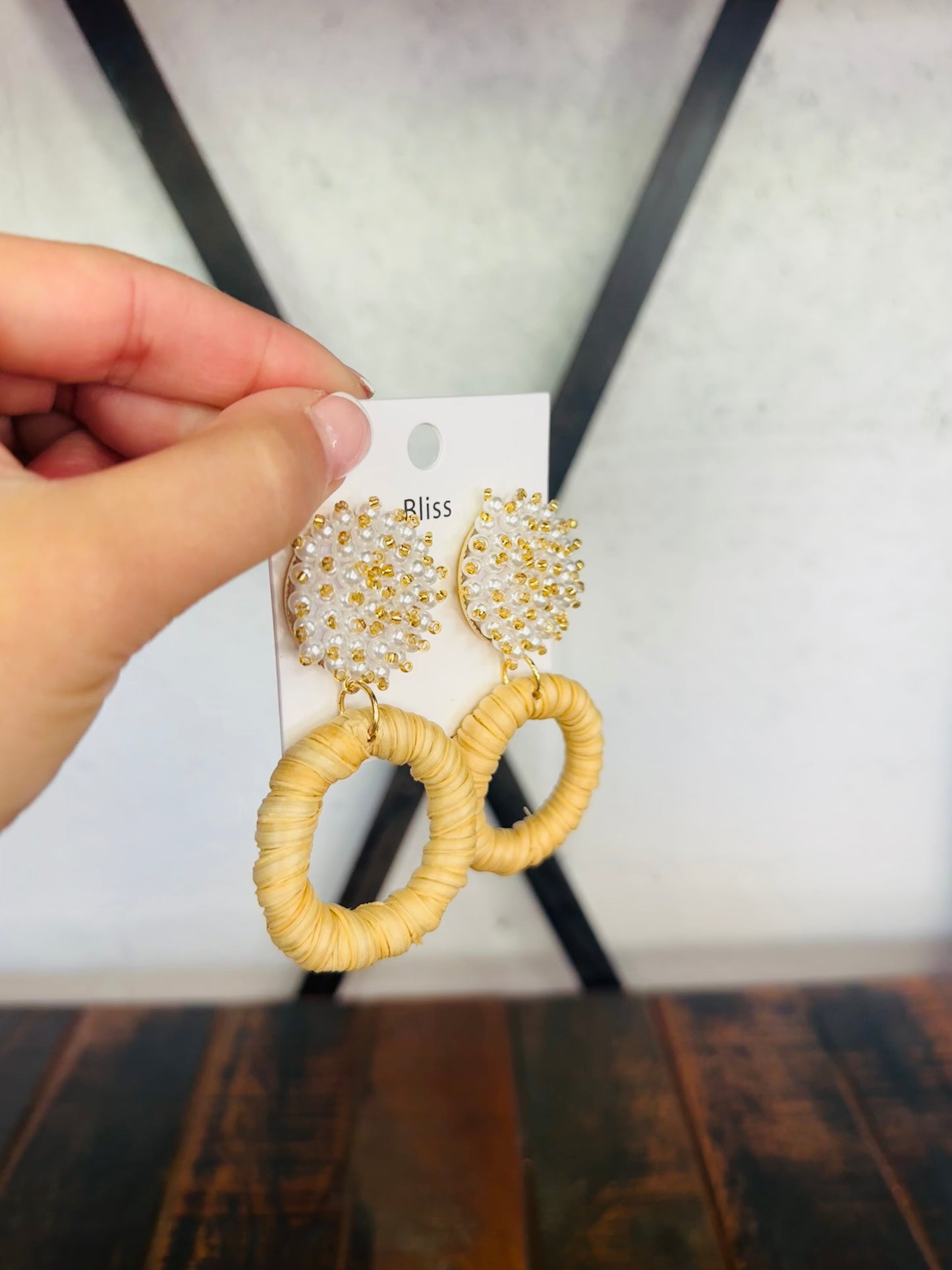 Pearl Cluster Rattan Wrap Dangle Earring