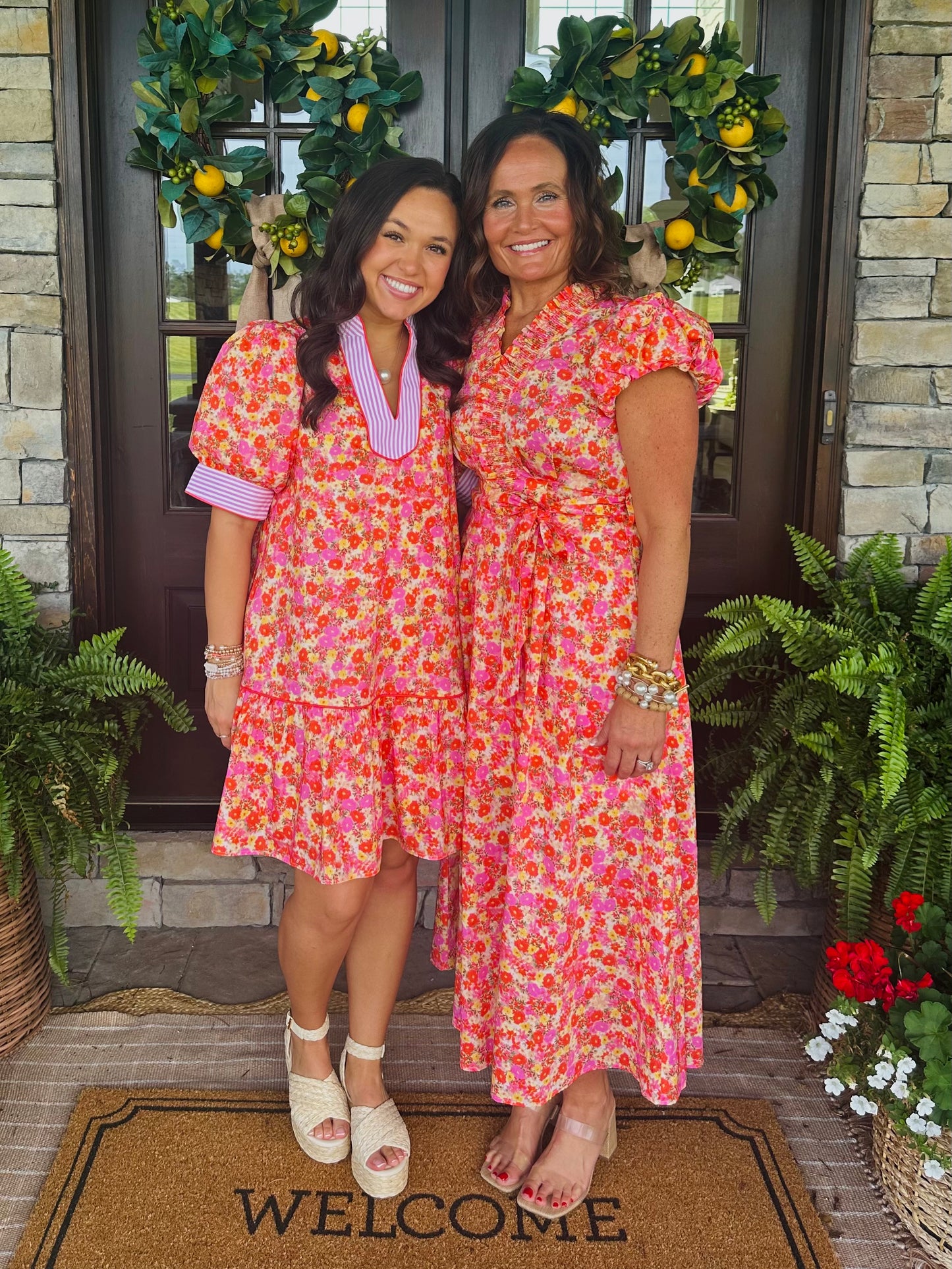 The Maree Pink + Orange Floral Midi Dress
