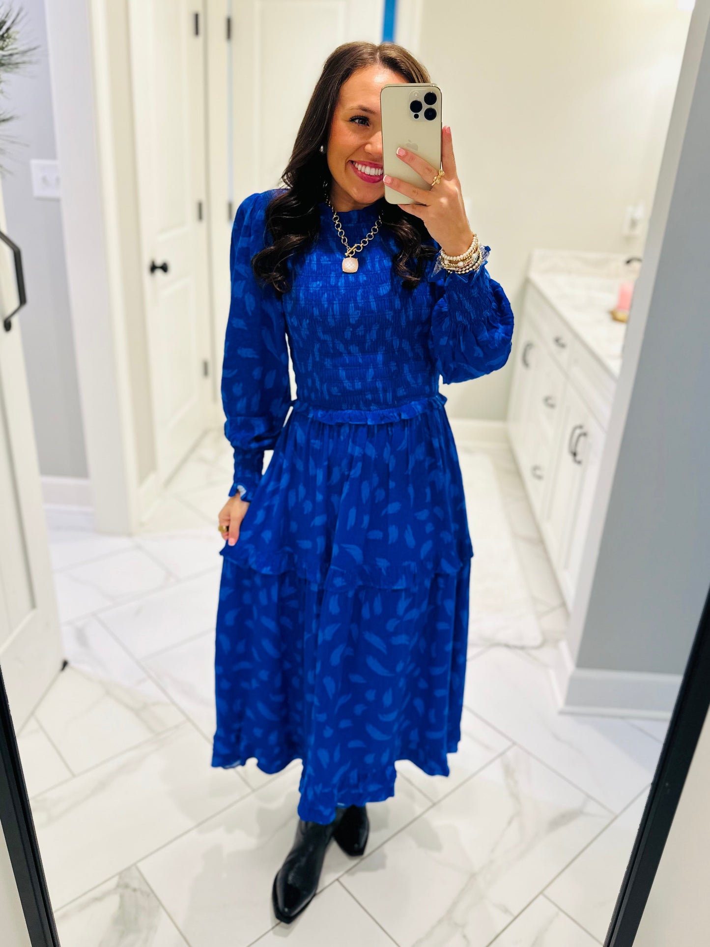 The Darya Cobalt Blue Smocked Midi Dress