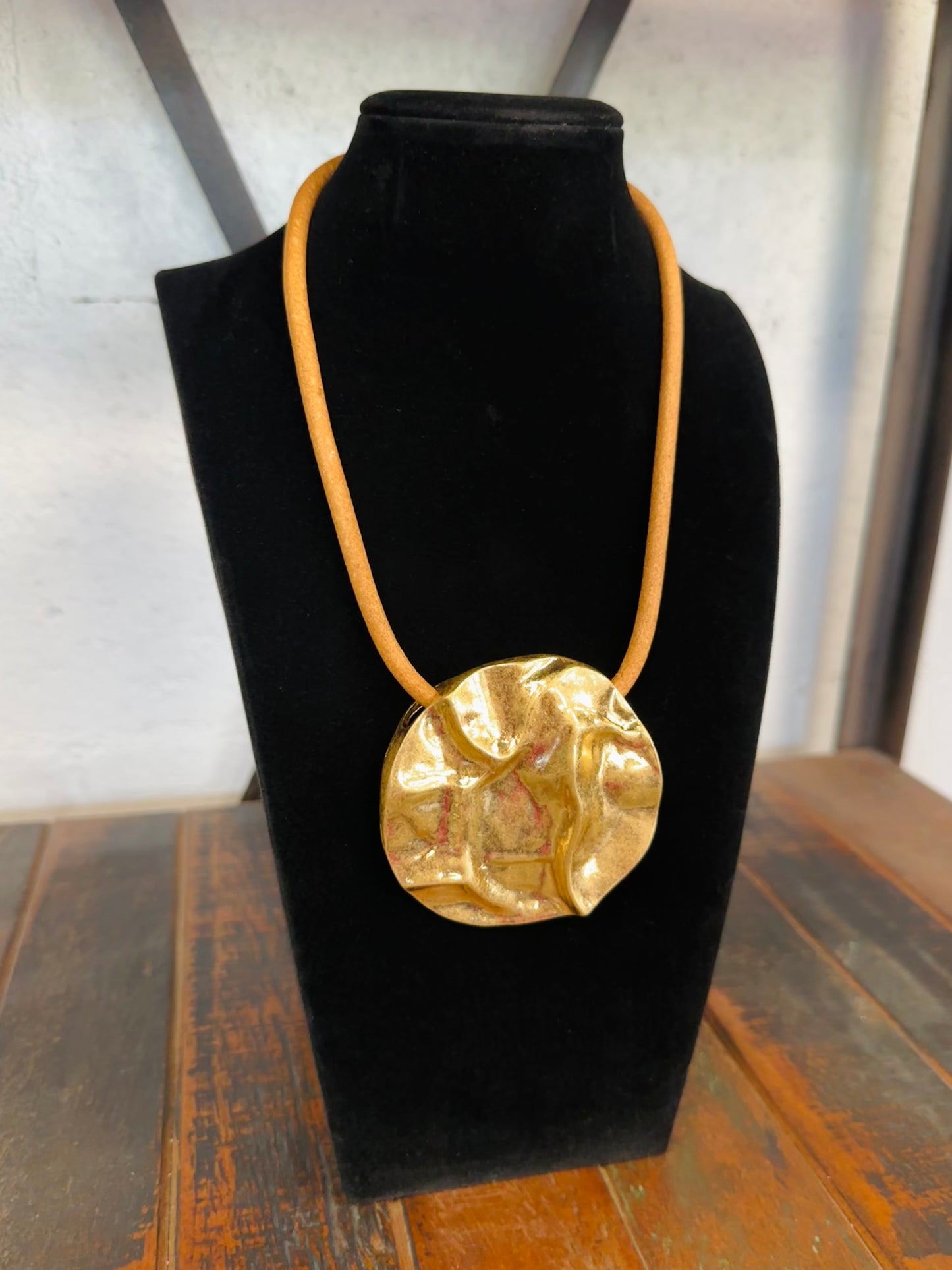 Gold Chic Pendant + Tan Cord Necklace