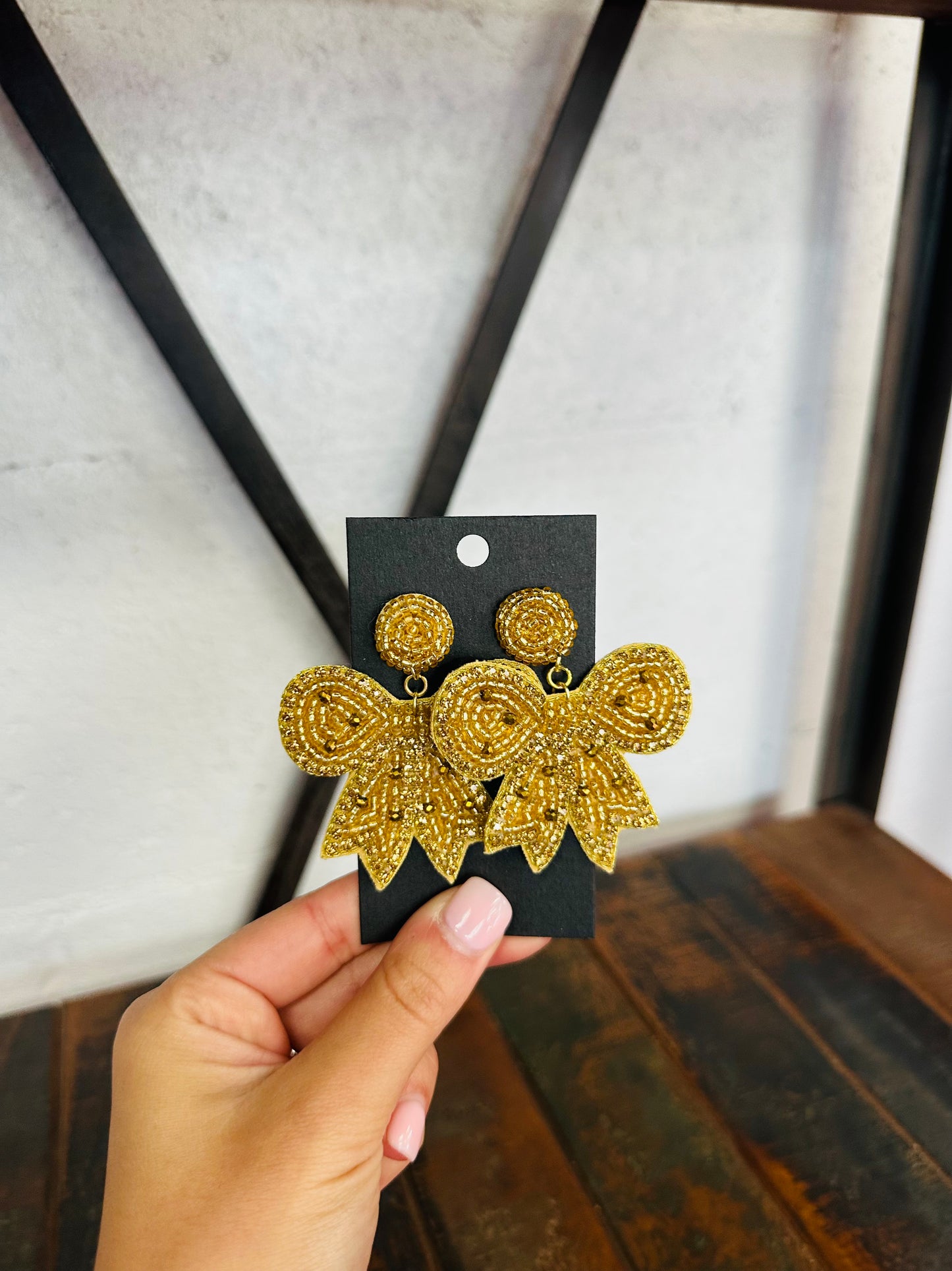 Gold Beaded Bow Earring
