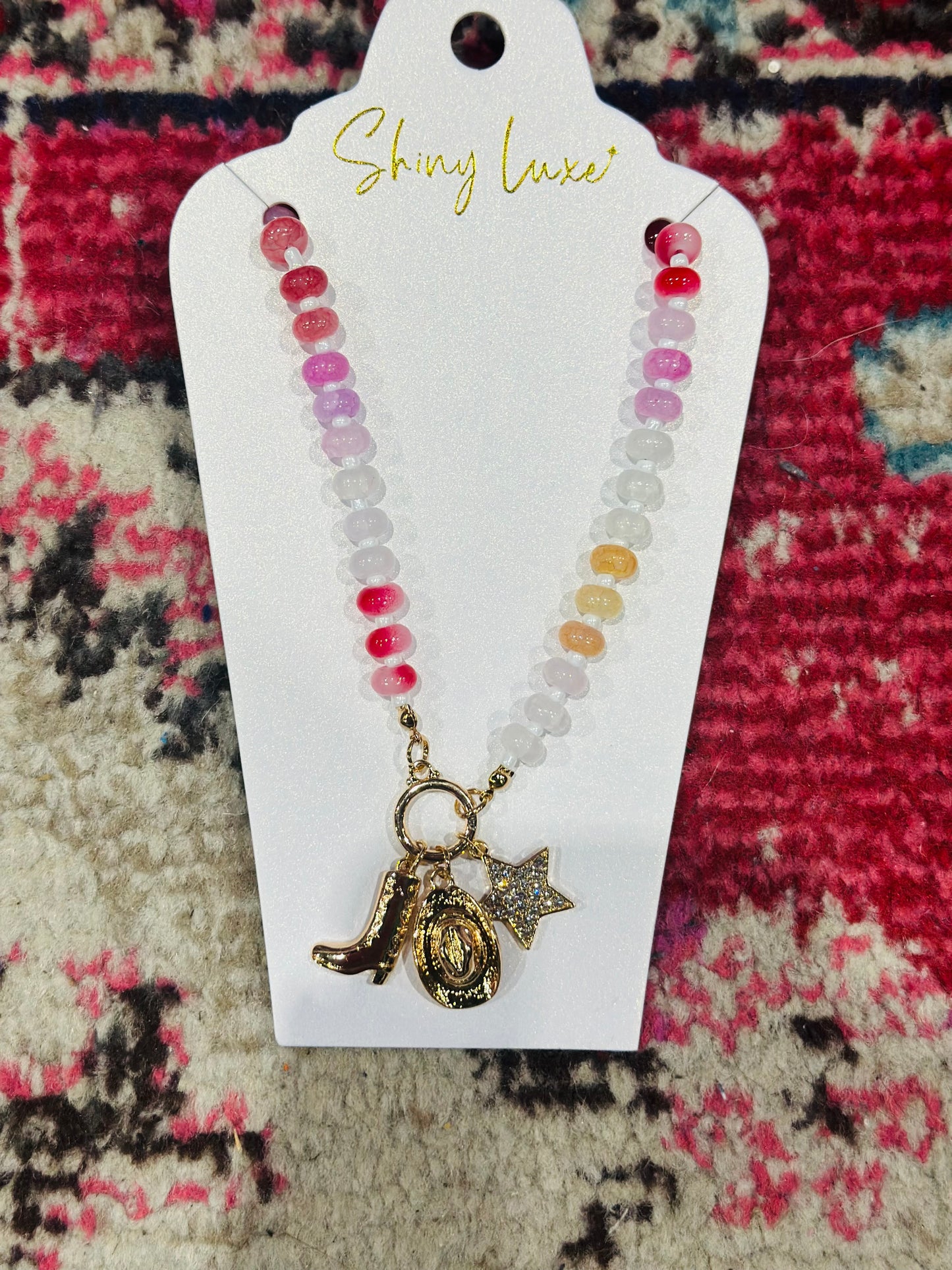 Western Pink Bead Charm Necklace