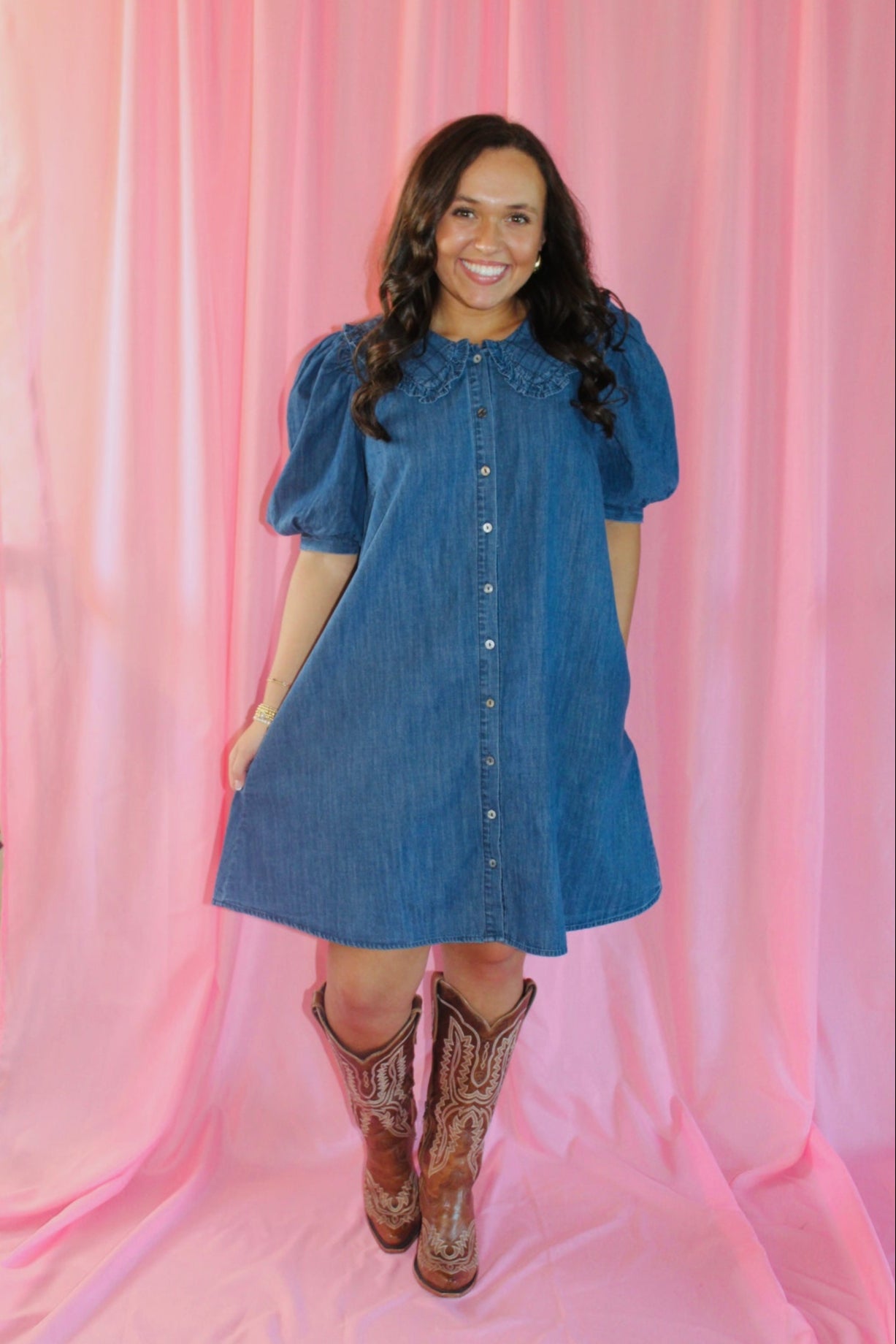 The Magnolia Mae Denim Collar Button Dress