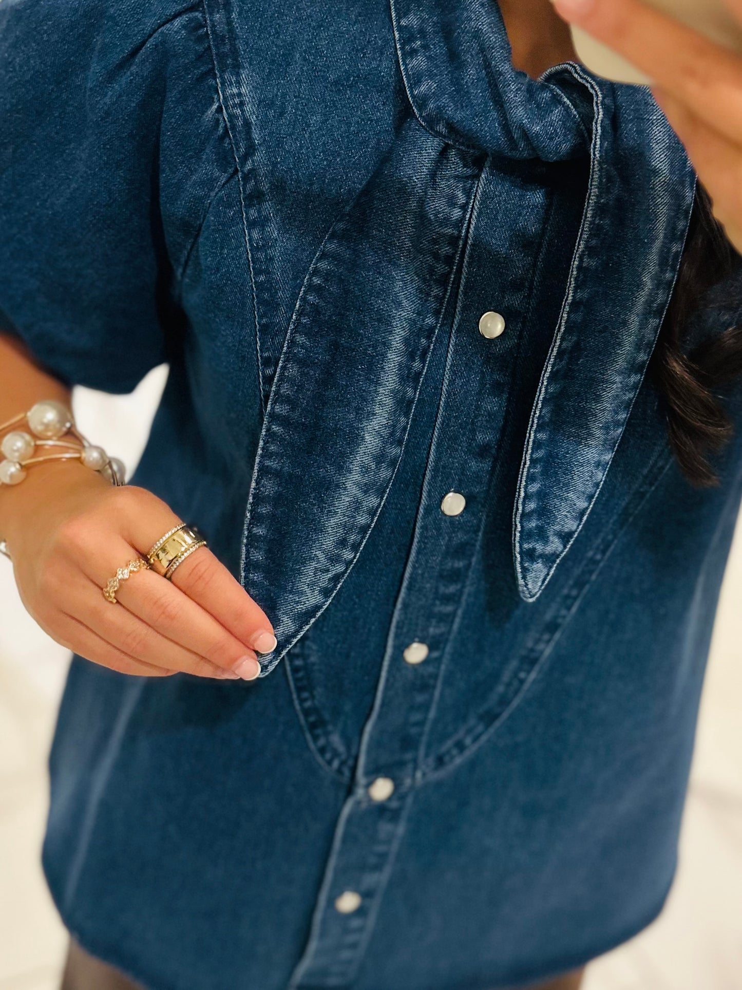 The Mabel Dark Denim Tie Top