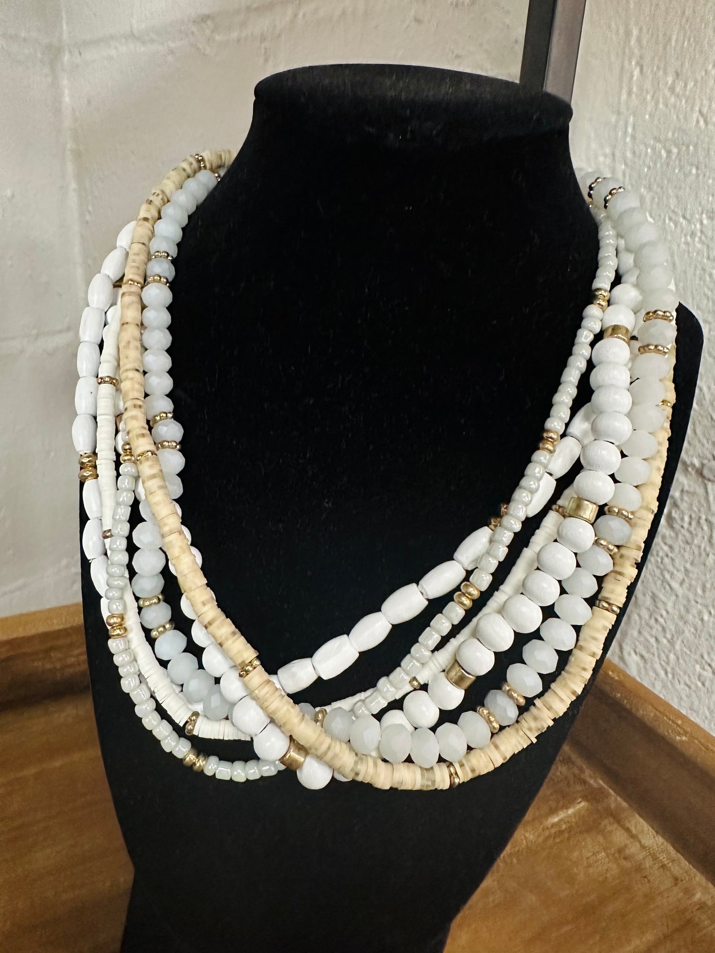 White Mixed Multi Beaded Necklaces