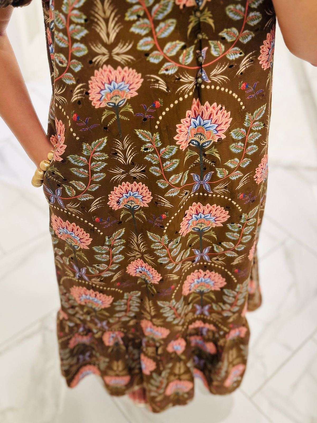 The Katherine Brown Floral Eyelet Midi Dress