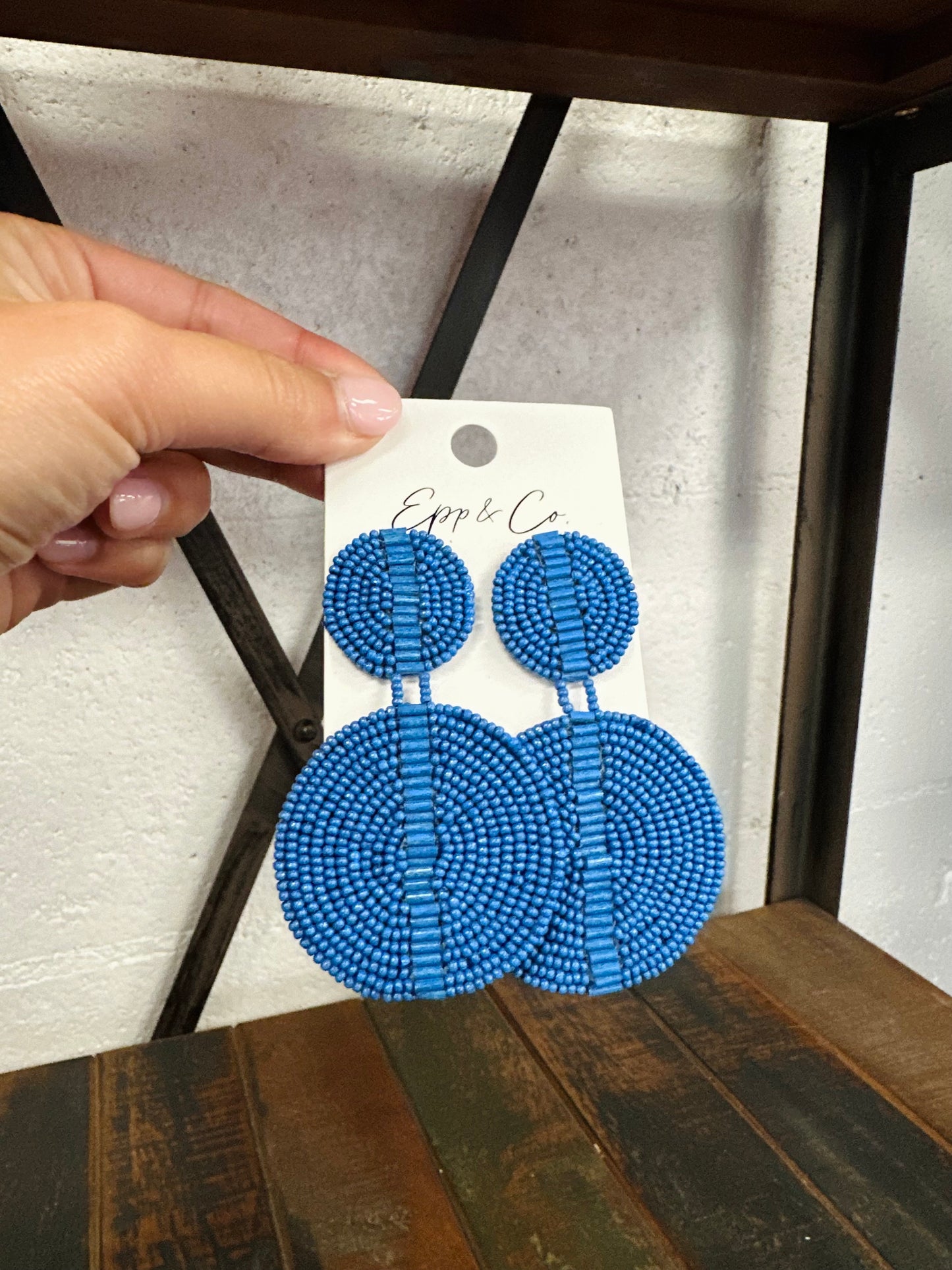 Royal Blue Beaded Double Circle Drops