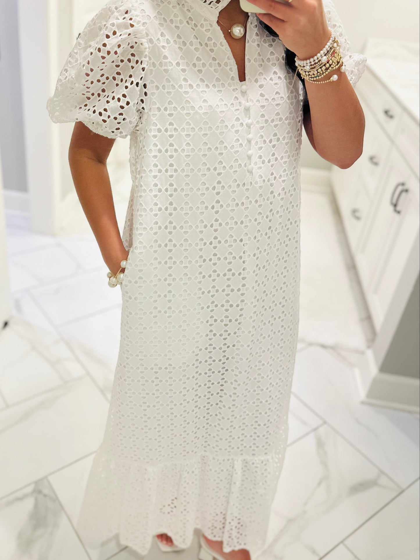 The Liz White Eyelet Midi Dress