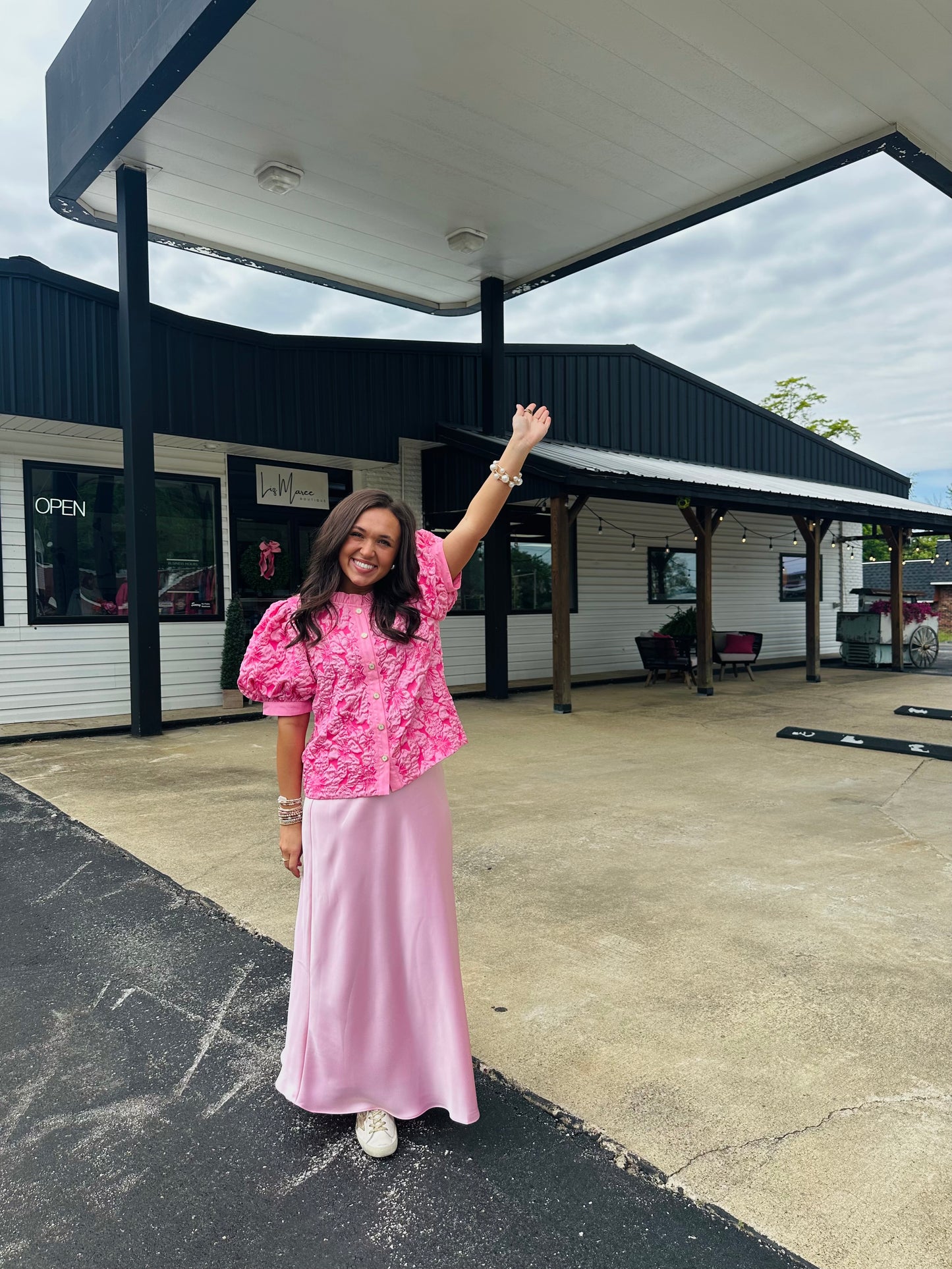 The Clara Pink Floral Jacquard Top