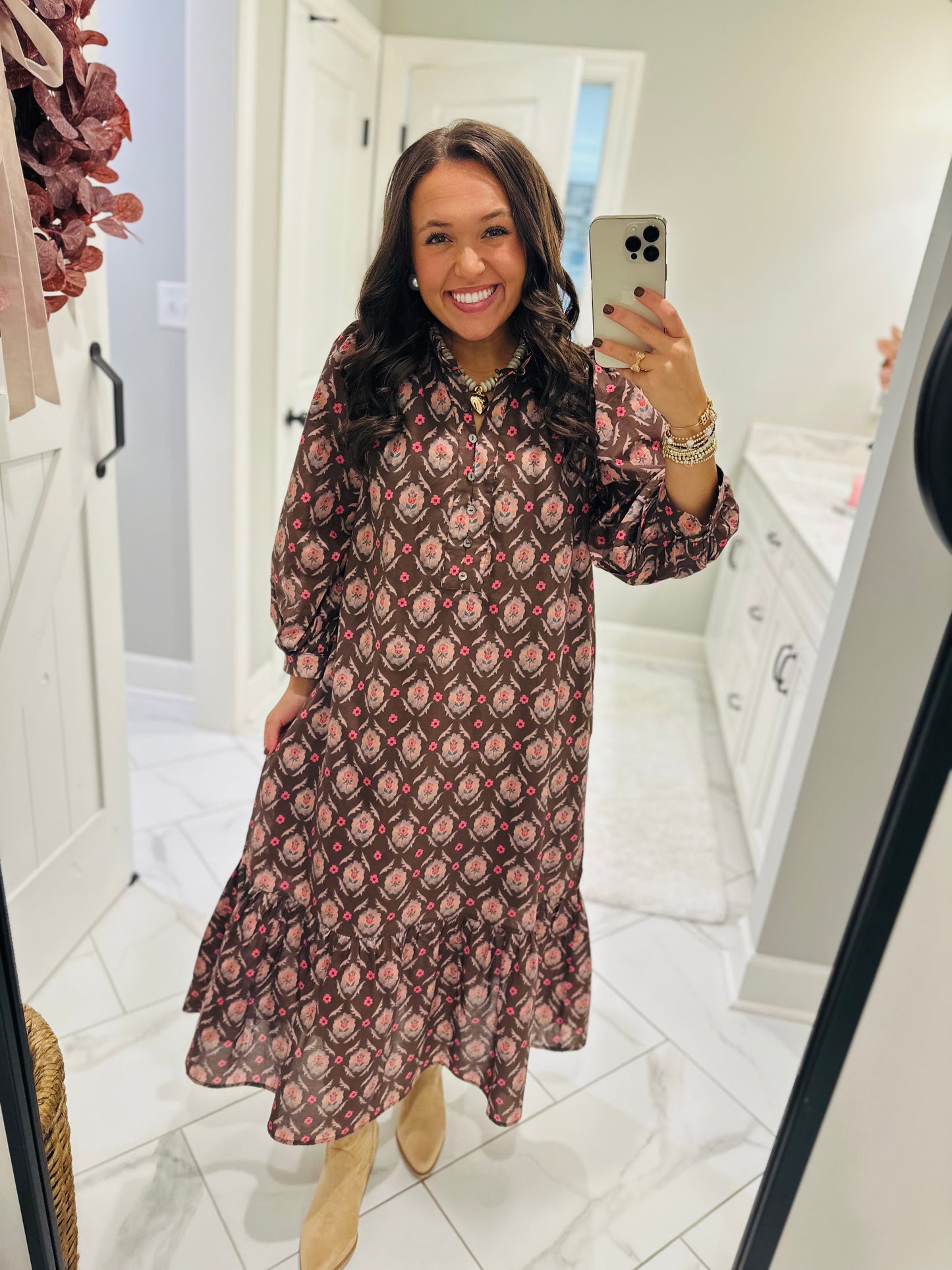 The Lila Maree Brown Floral Maxi Dress