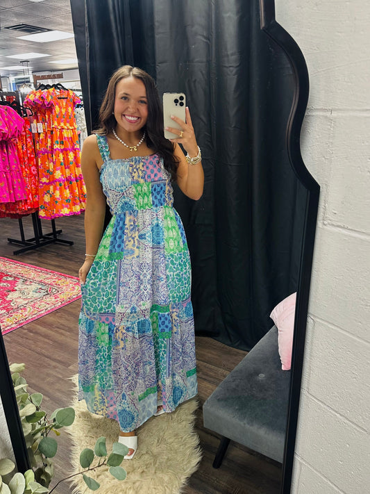 The Lacey Blue Patchwork Maxi Dress