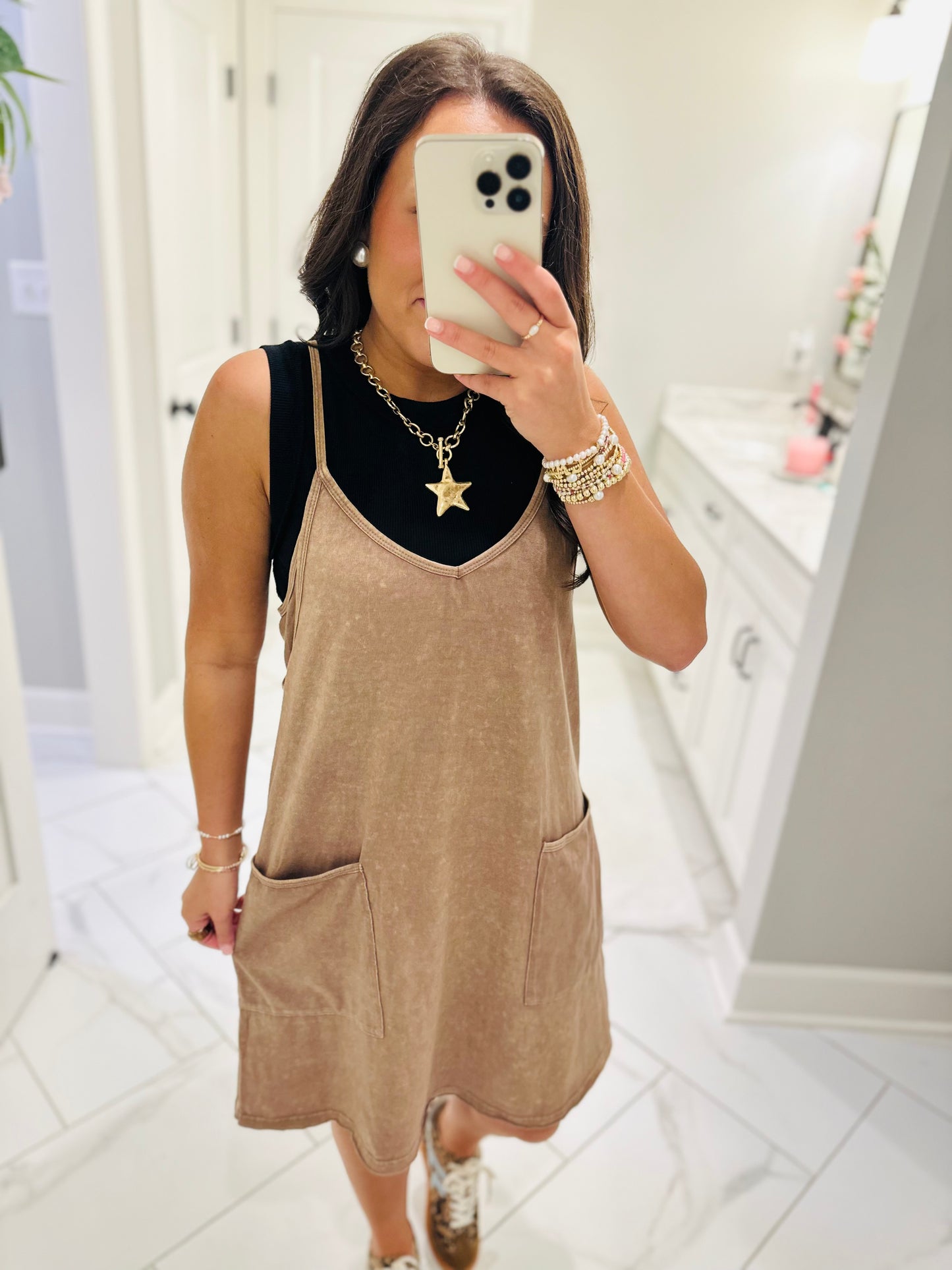 The Rhea Mineral Wash Tennis Dress - Latte