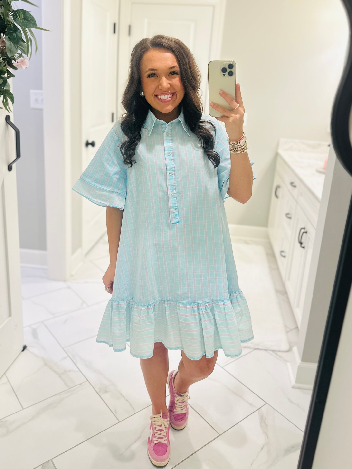 The Laylin Blue Striped Mineral Washed Shirt Dress