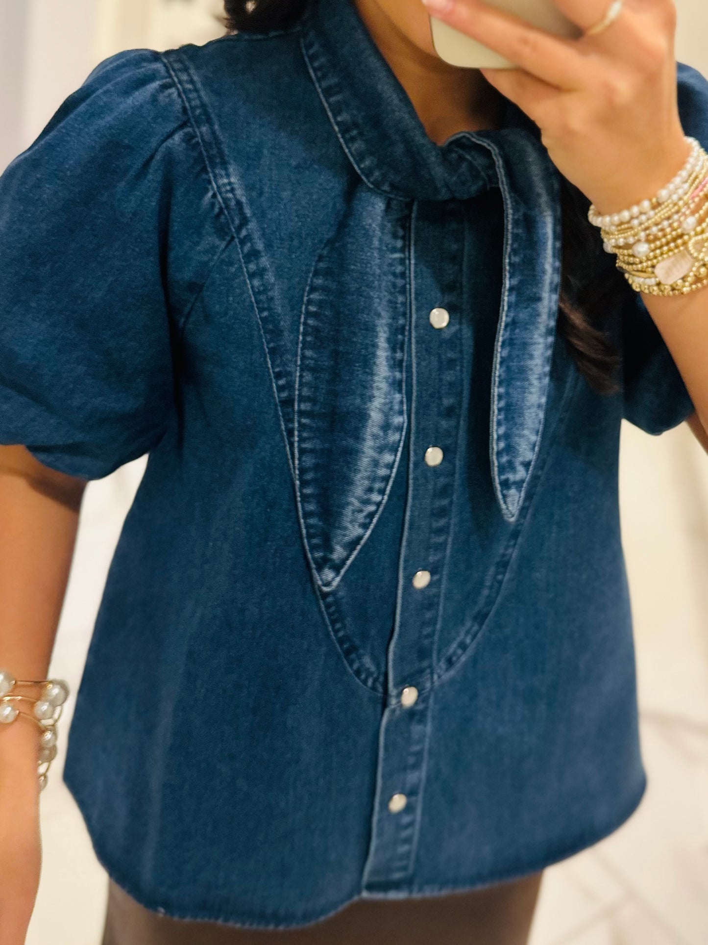 The Mabel Dark Denim Tie Top