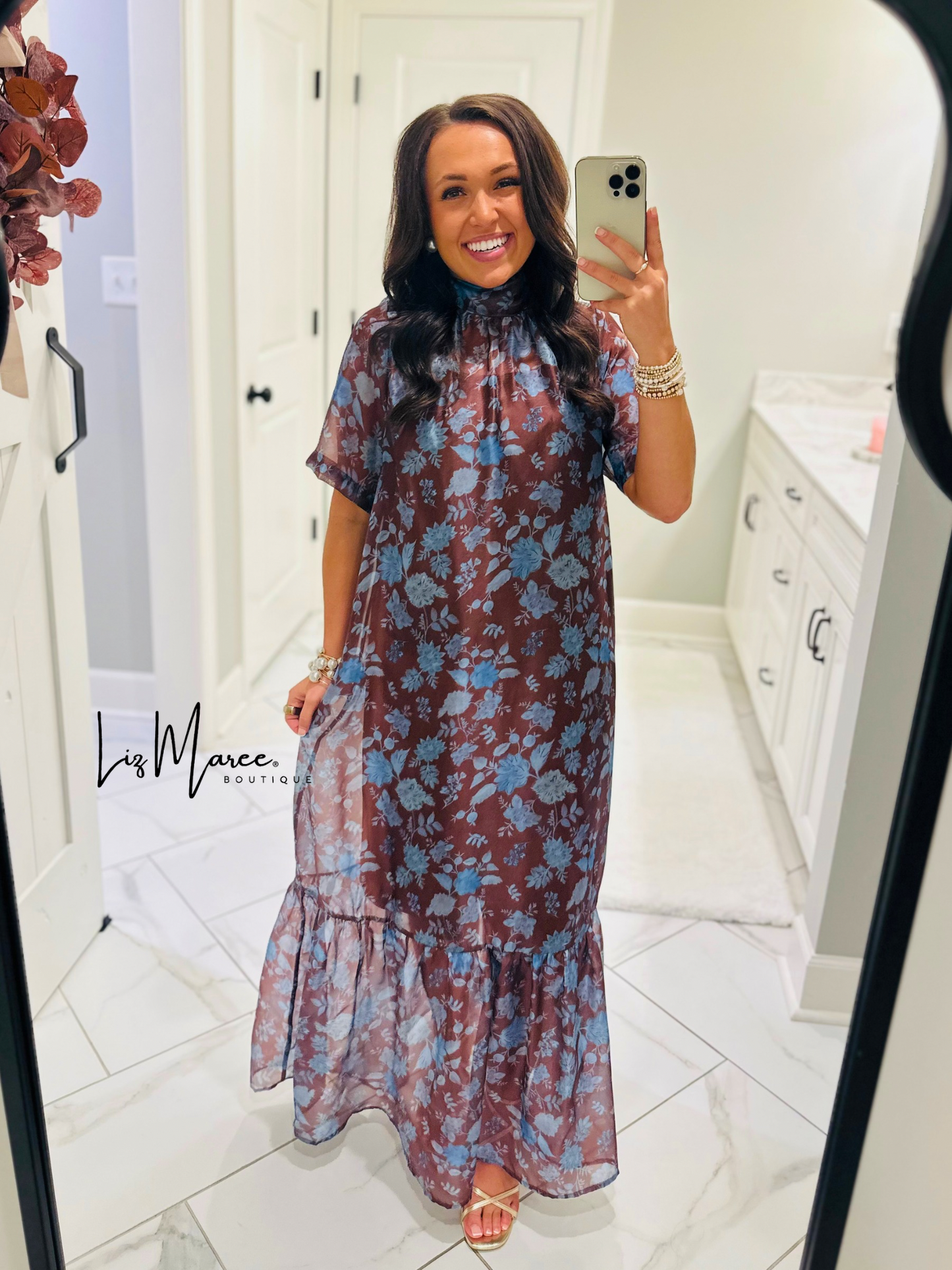 The Emersyn Brown Floral Organza Midi Dress
