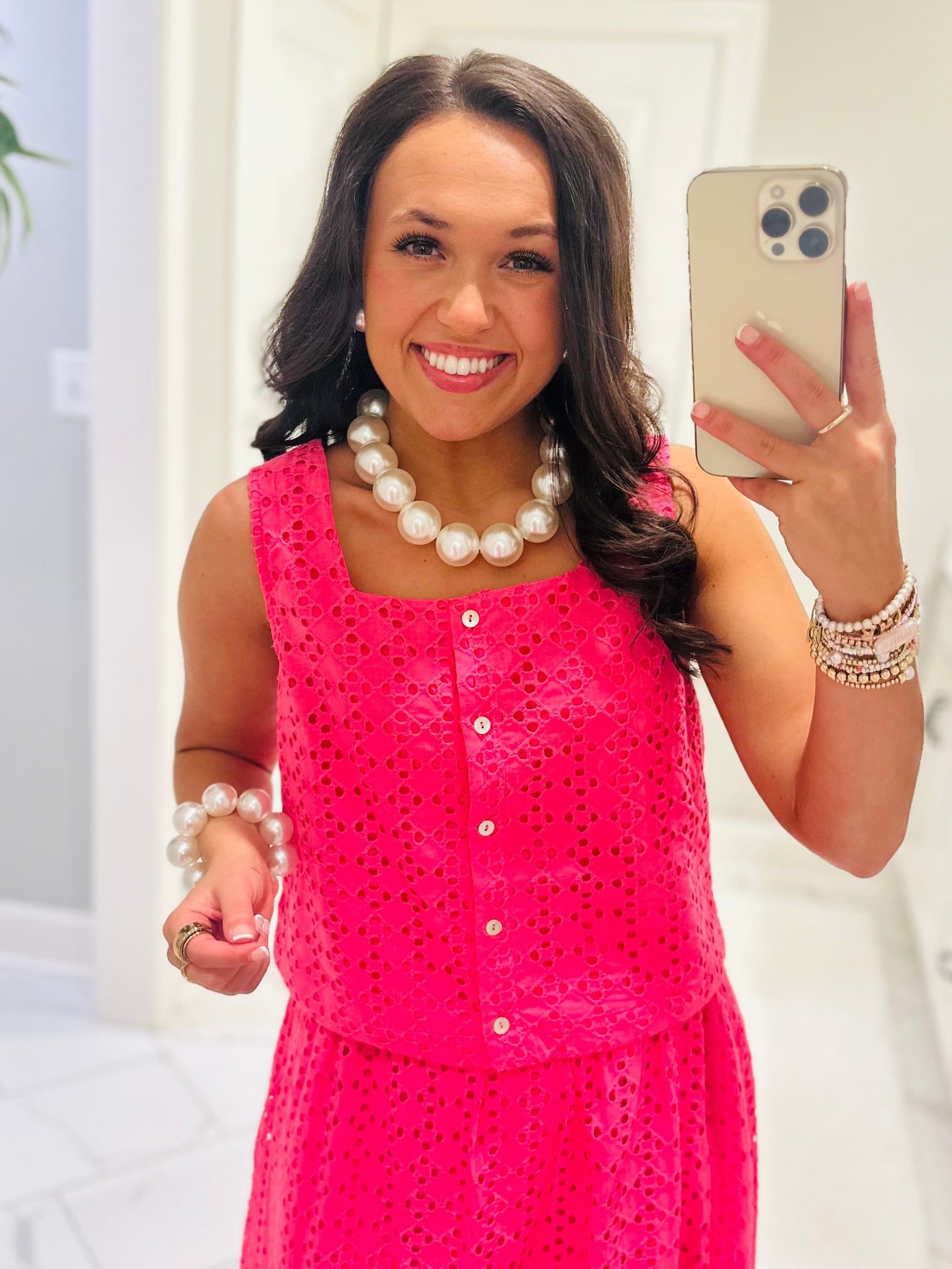 The Livi Hot Pink Eyelet Top + Skirt Set