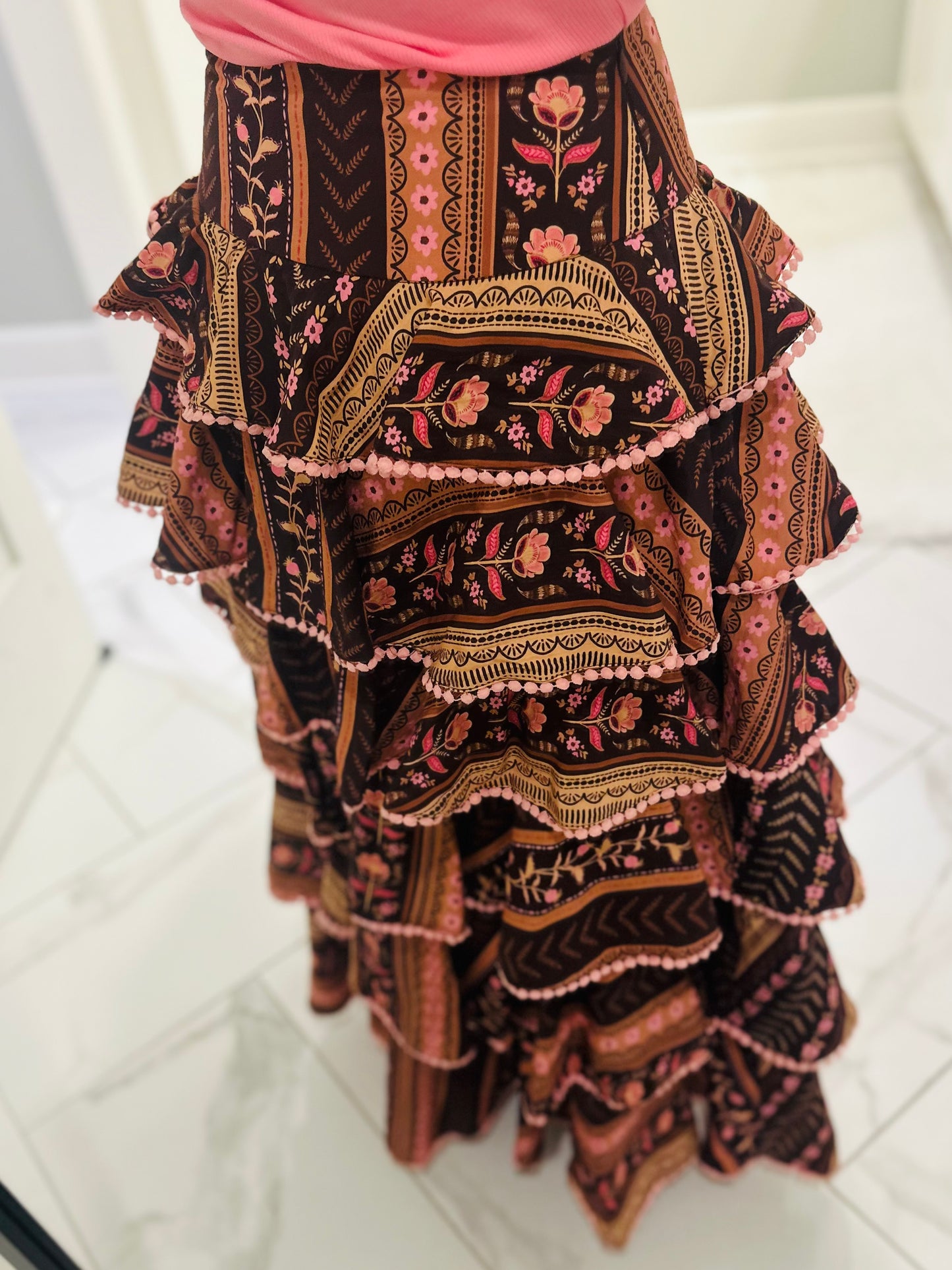 The Aubree Chocolate Brown Tiered Maxi Skirt