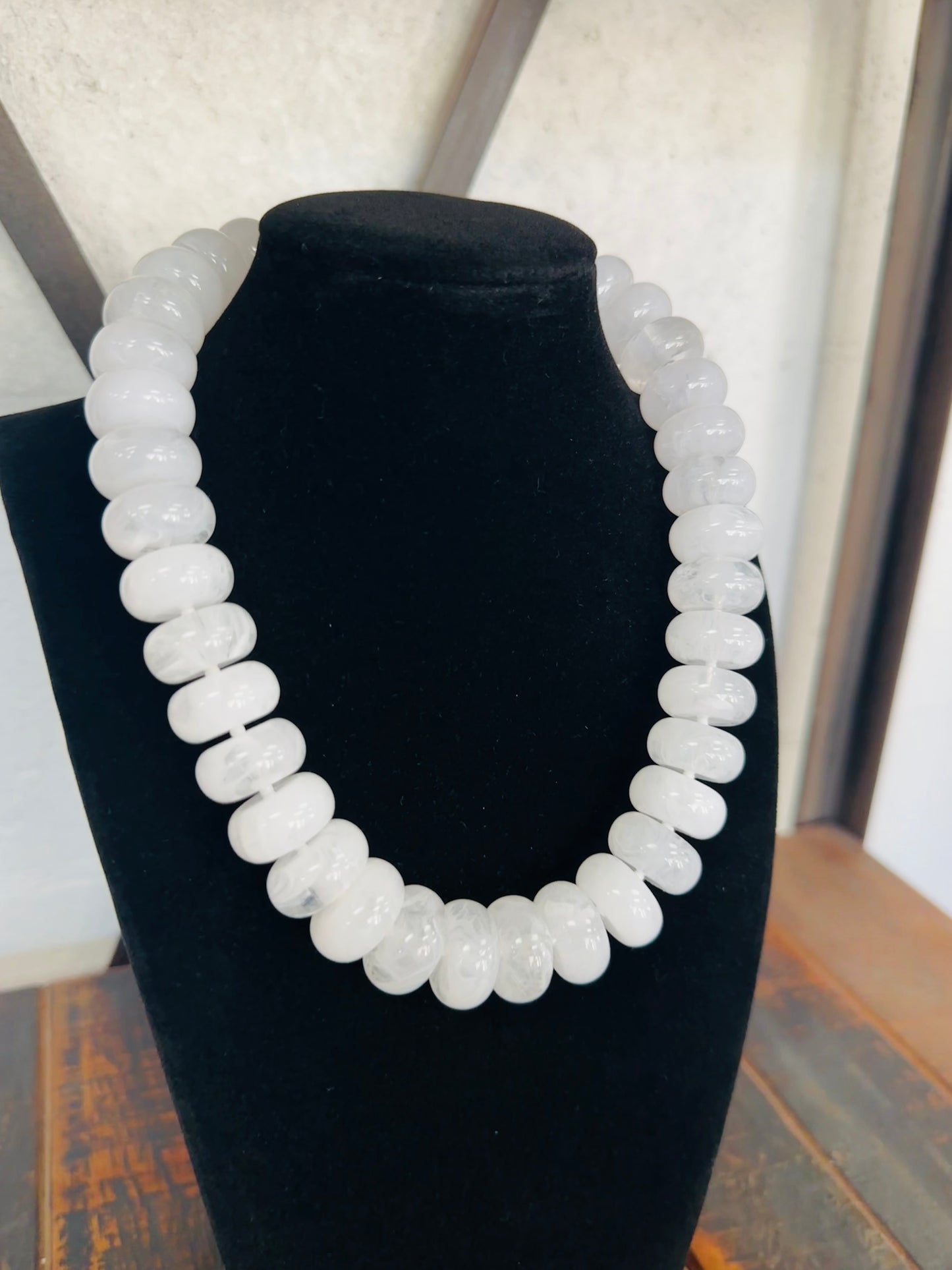 White Chunky Marble Bead Necklace