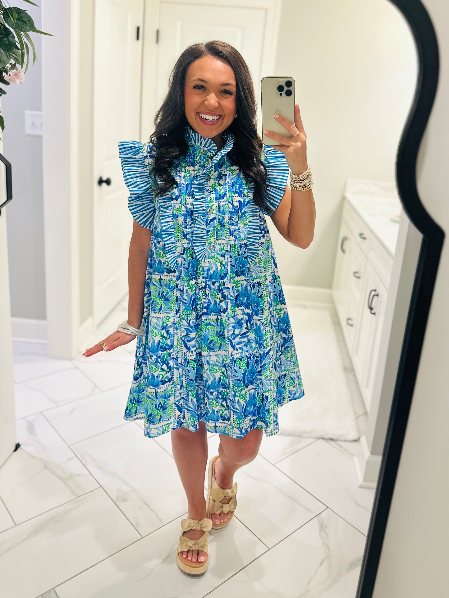 The Cali Blue Botanical Dress