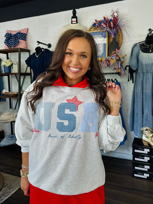 USA Patchwork Oversized Crewneck