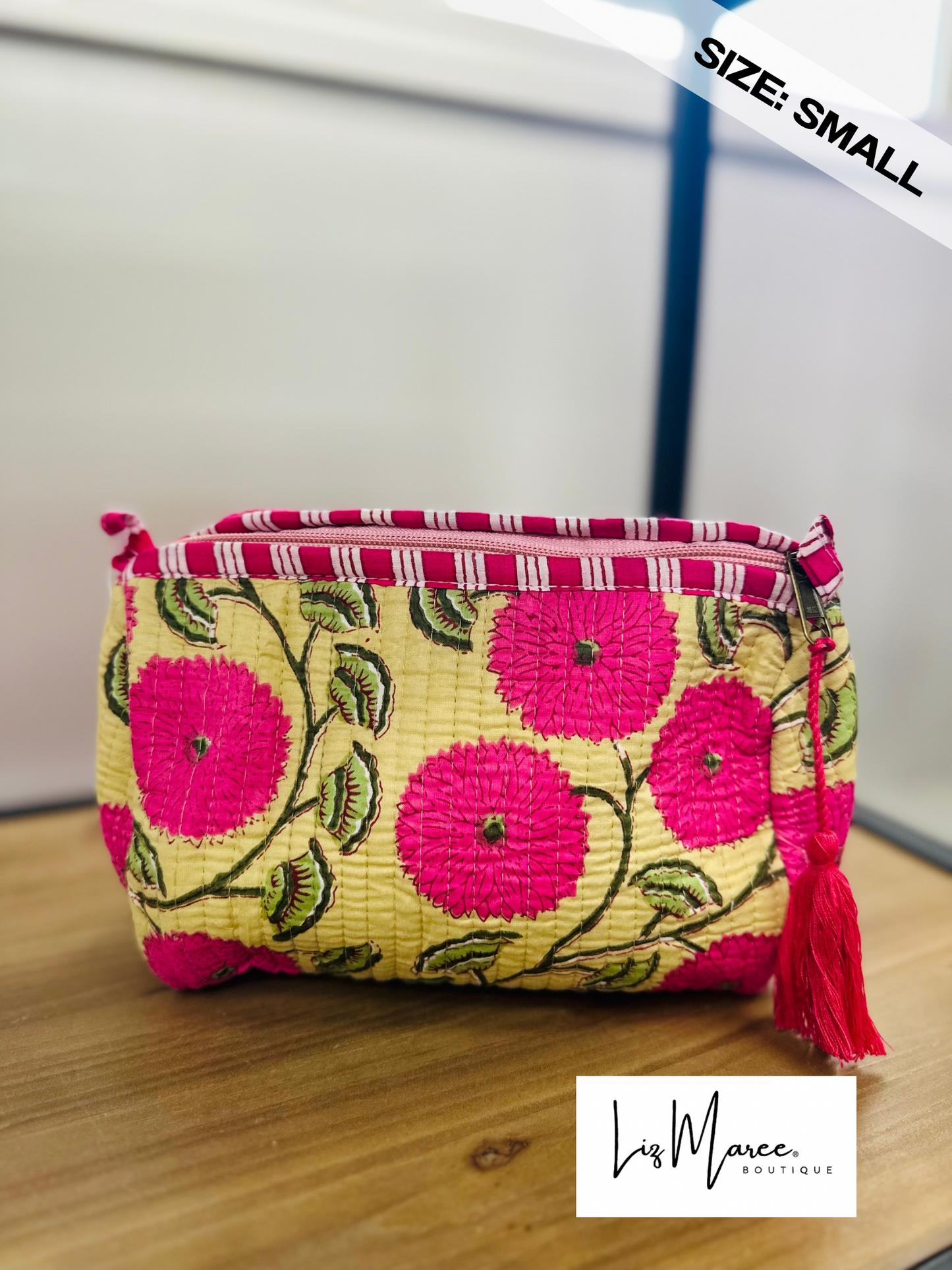 The Pink + Green Floral Quilted Cosmetic Bags - Set of 3