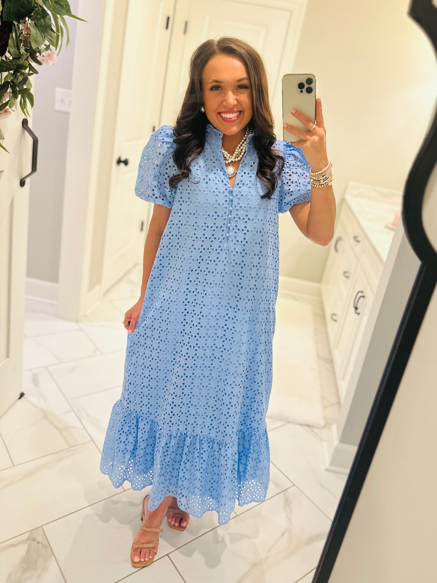 The Liz Light Blue Eyelet Midi Dress
