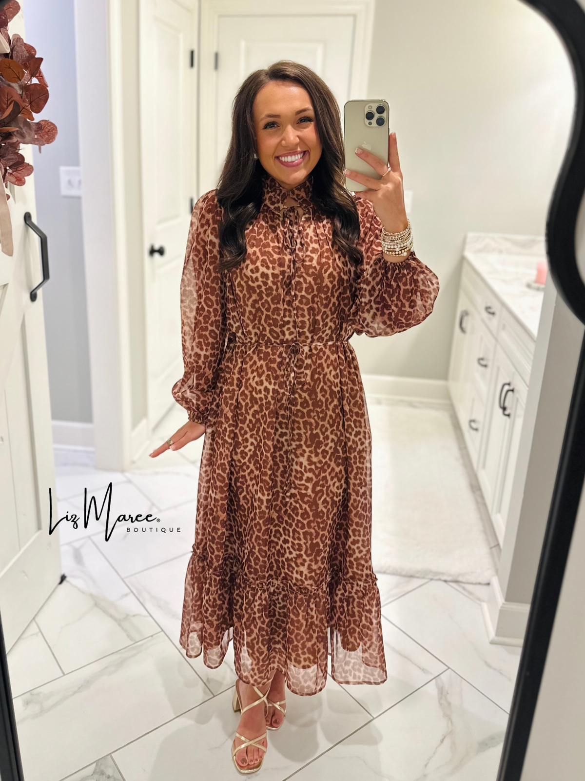 The Maple Rust Leopard Tiered Midi Dress