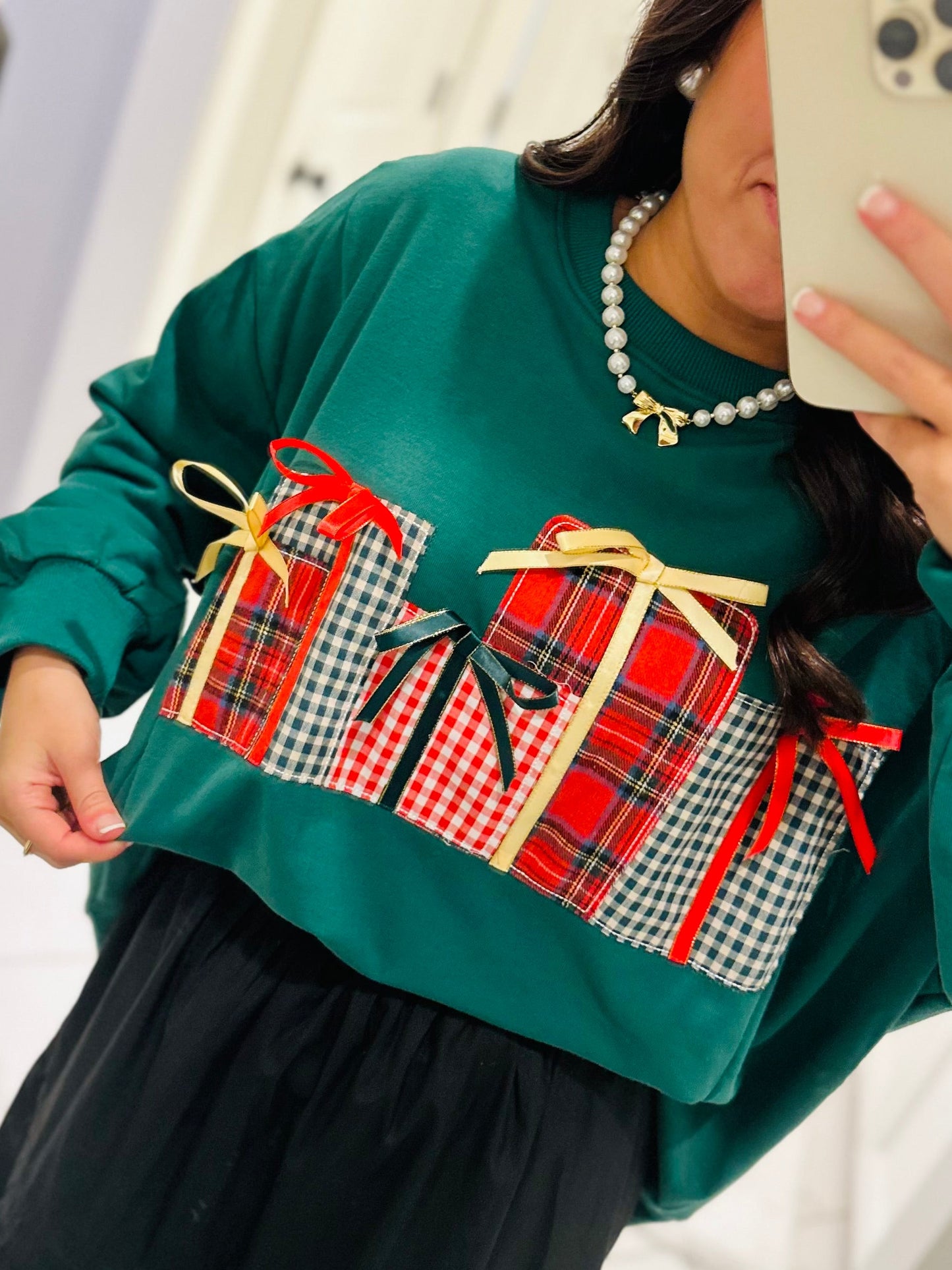 The Christmas Gift Box Patchwork Embroidered Sweatshirt
