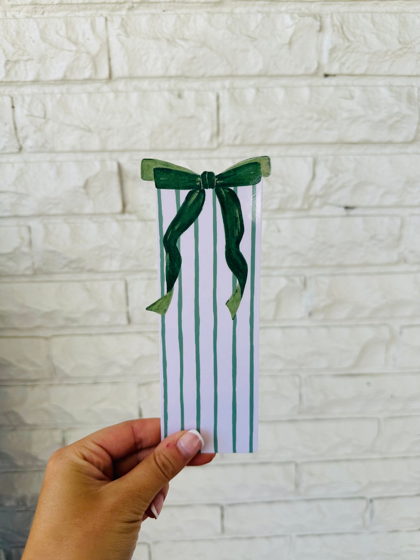 Green Bow Striped Bookmark