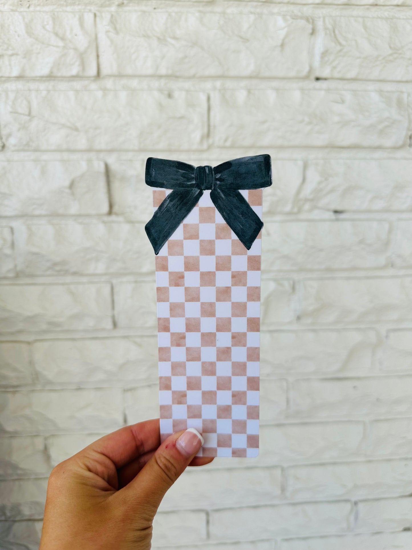 Tan + Black Bow Checkered Bookmark