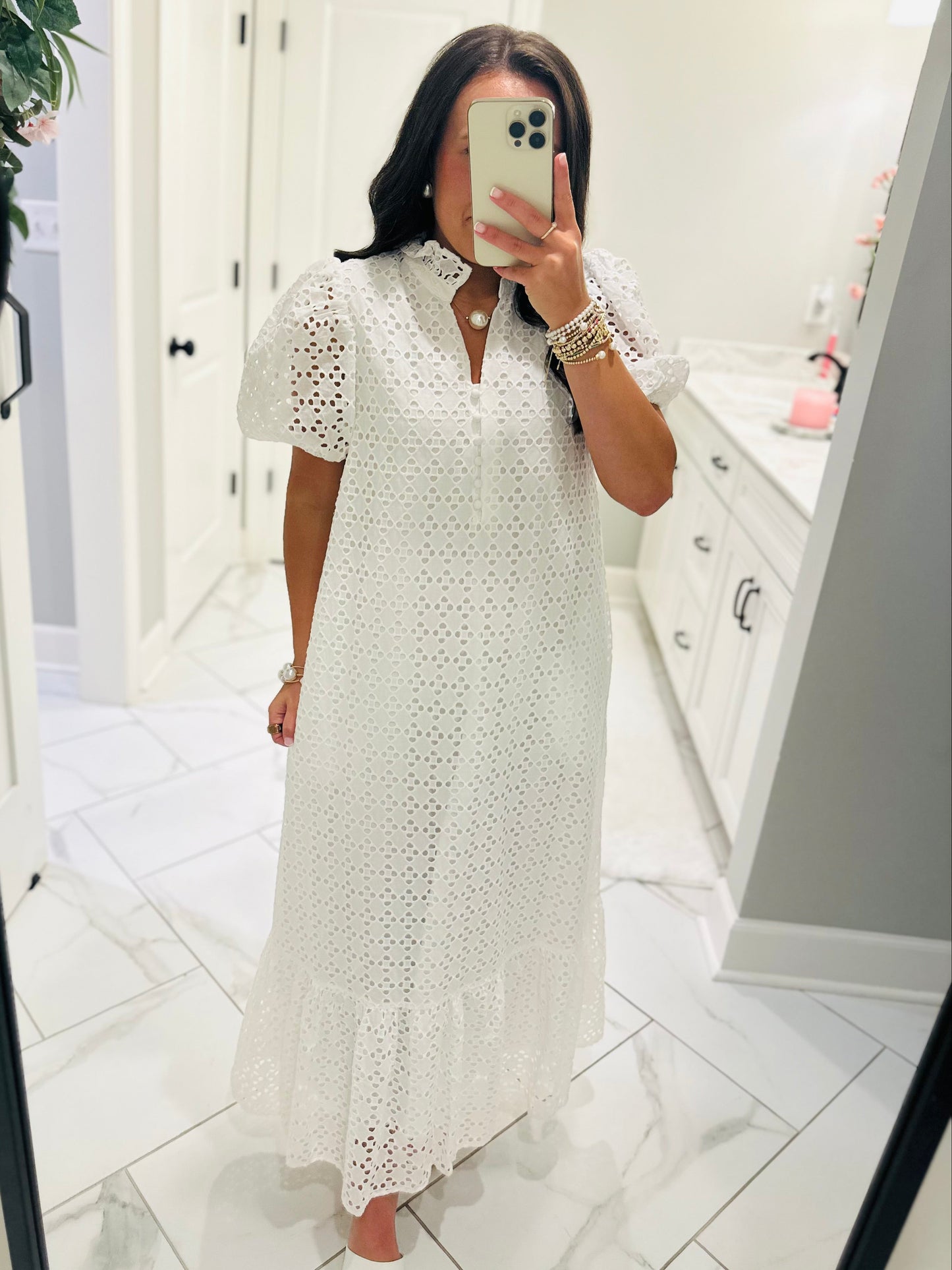 The Liz White Eyelet Midi Dress