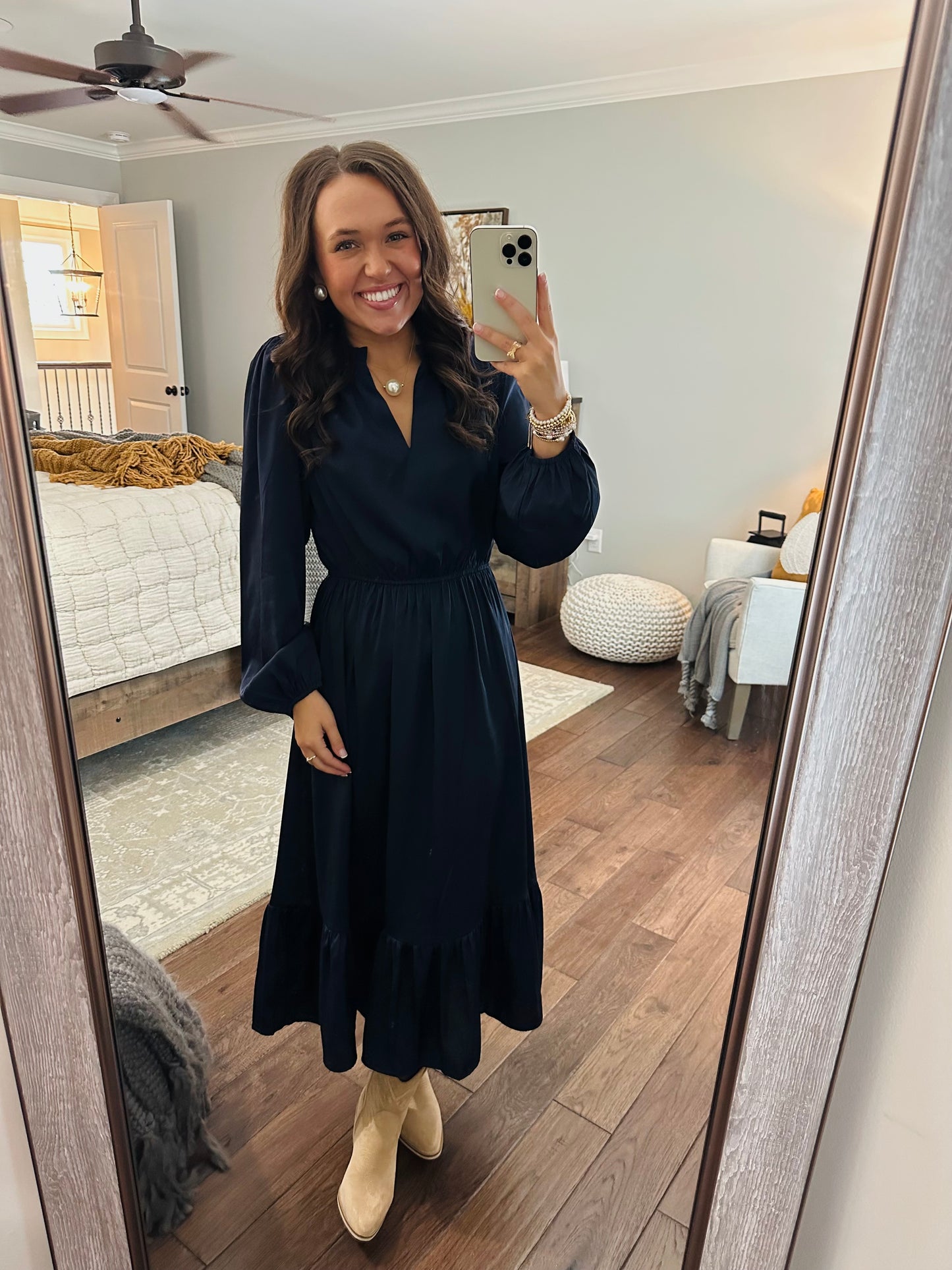 The Navy Satin Midi Dress