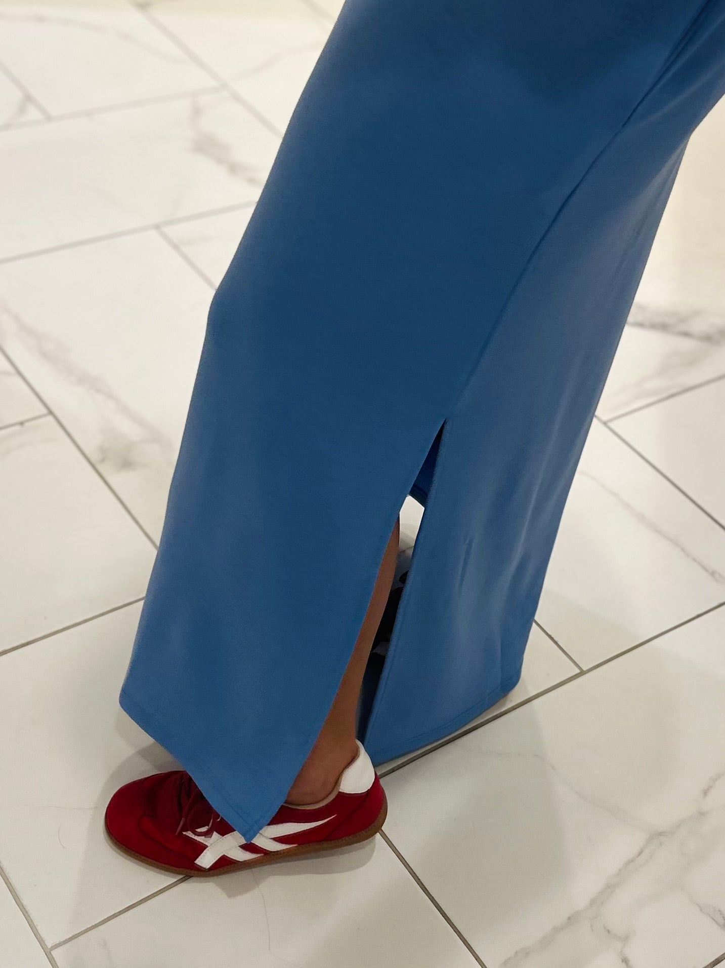 The Sarah Blue Collared Stitch Midi Dress