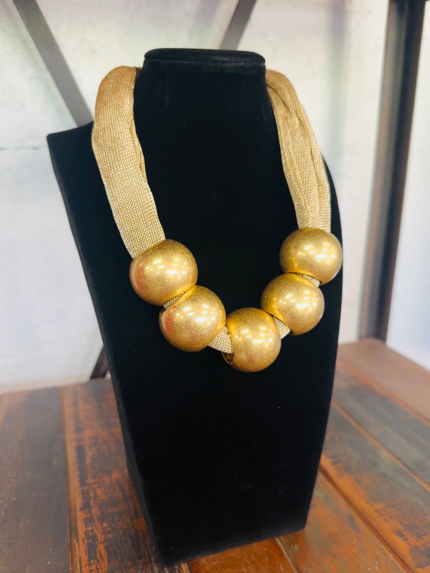 Gold Mesh Fabric Statement Necklace