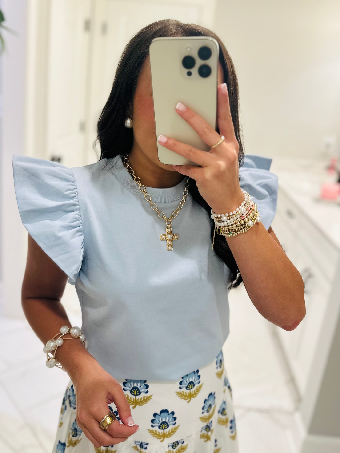 The Tillie Baby Blue Ruffled Sleeve Top