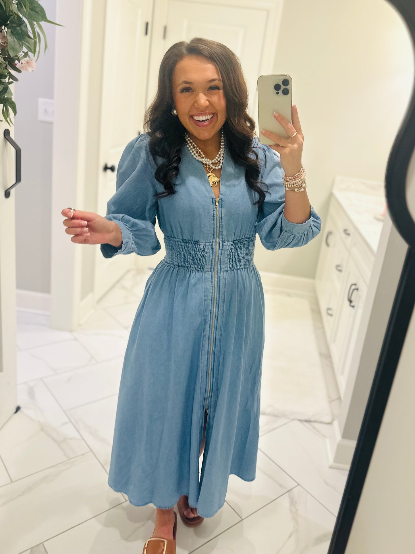 The Libby Denim Light Wash Midi Dress