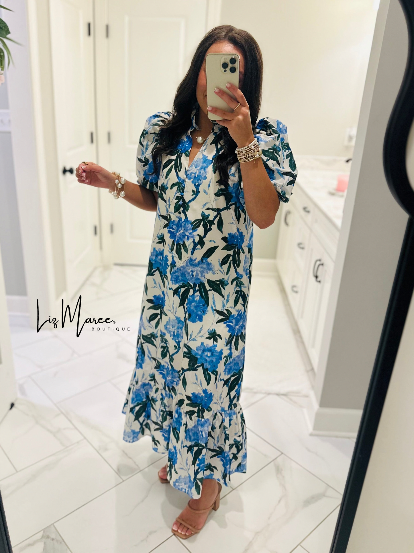 The Jane Blue Floral Midi Dress