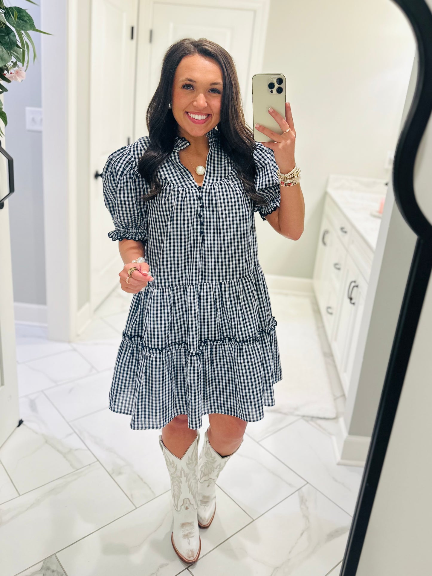 The Dixie Navy Gingham Dress