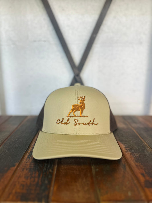 Deer Body Trucker Hat - Khaki + Brown