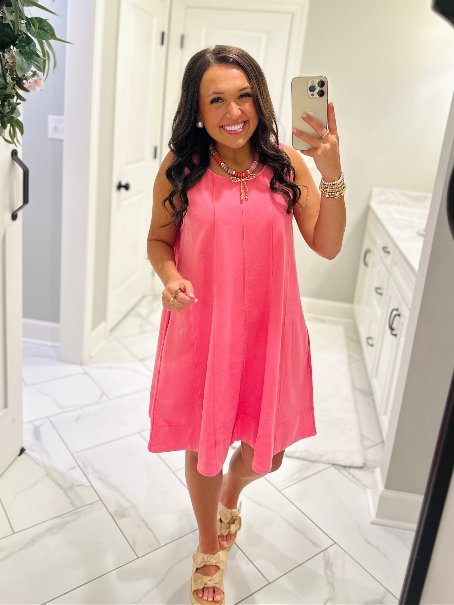 The Lula Pink Sleeveless Washed Swing Dress