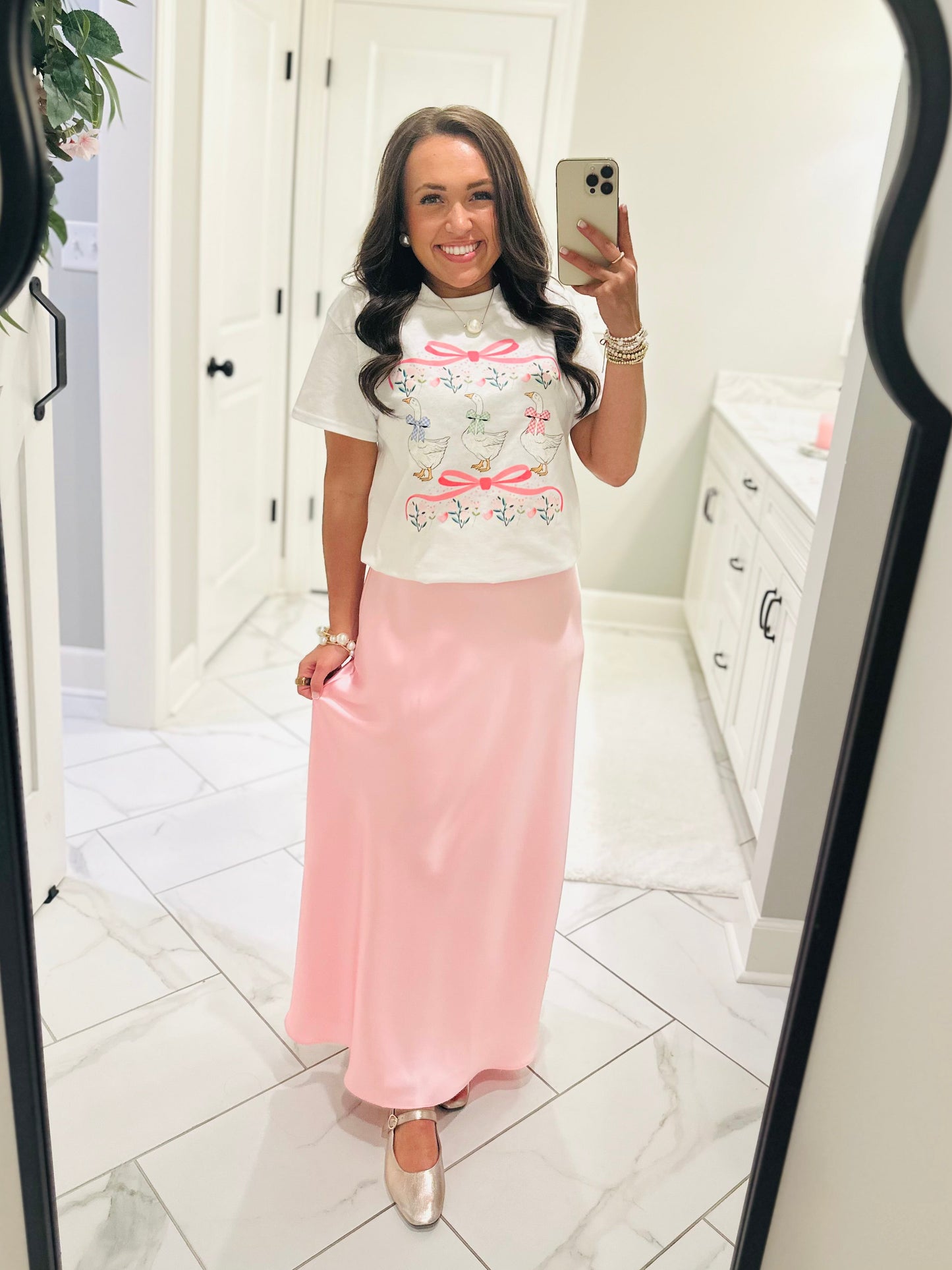 The Lila Baby Pink Satin Maxi Skirt
