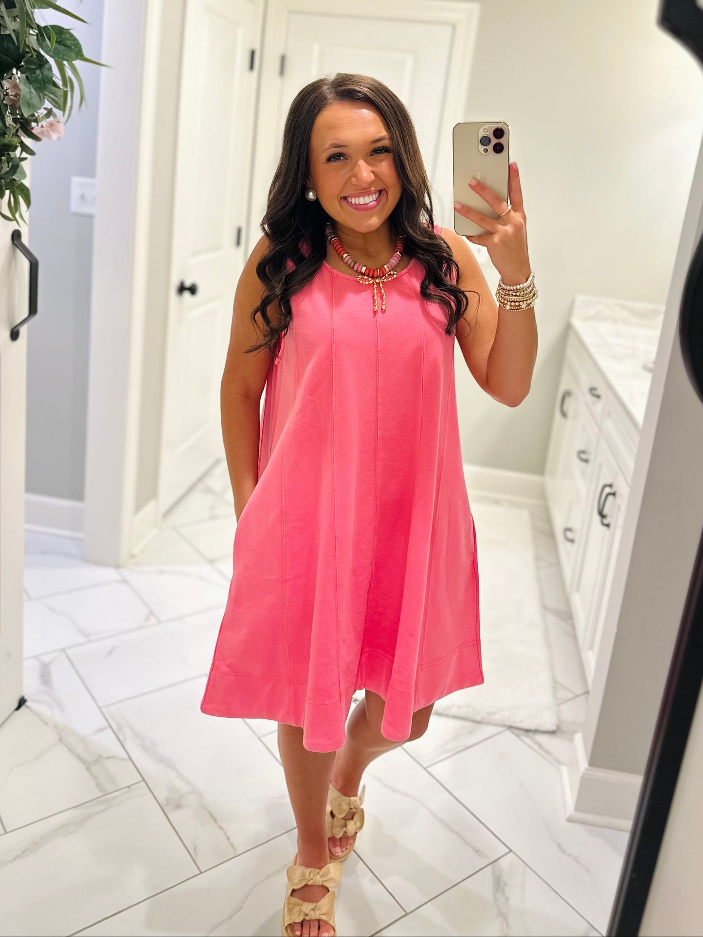The Lula Pink Sleeveless Washed Swing Dress