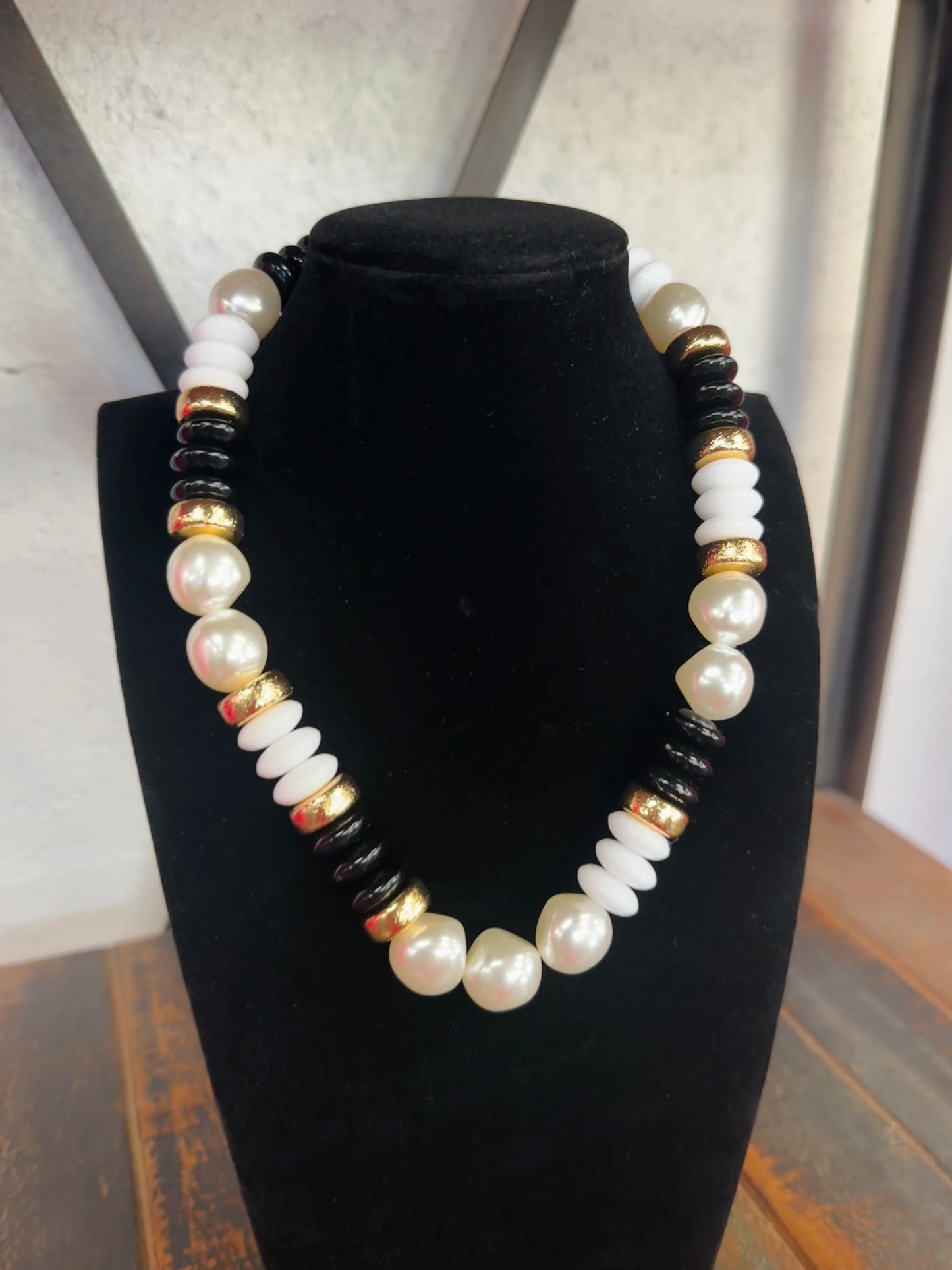Black + Gold Pearl Bead Necklace